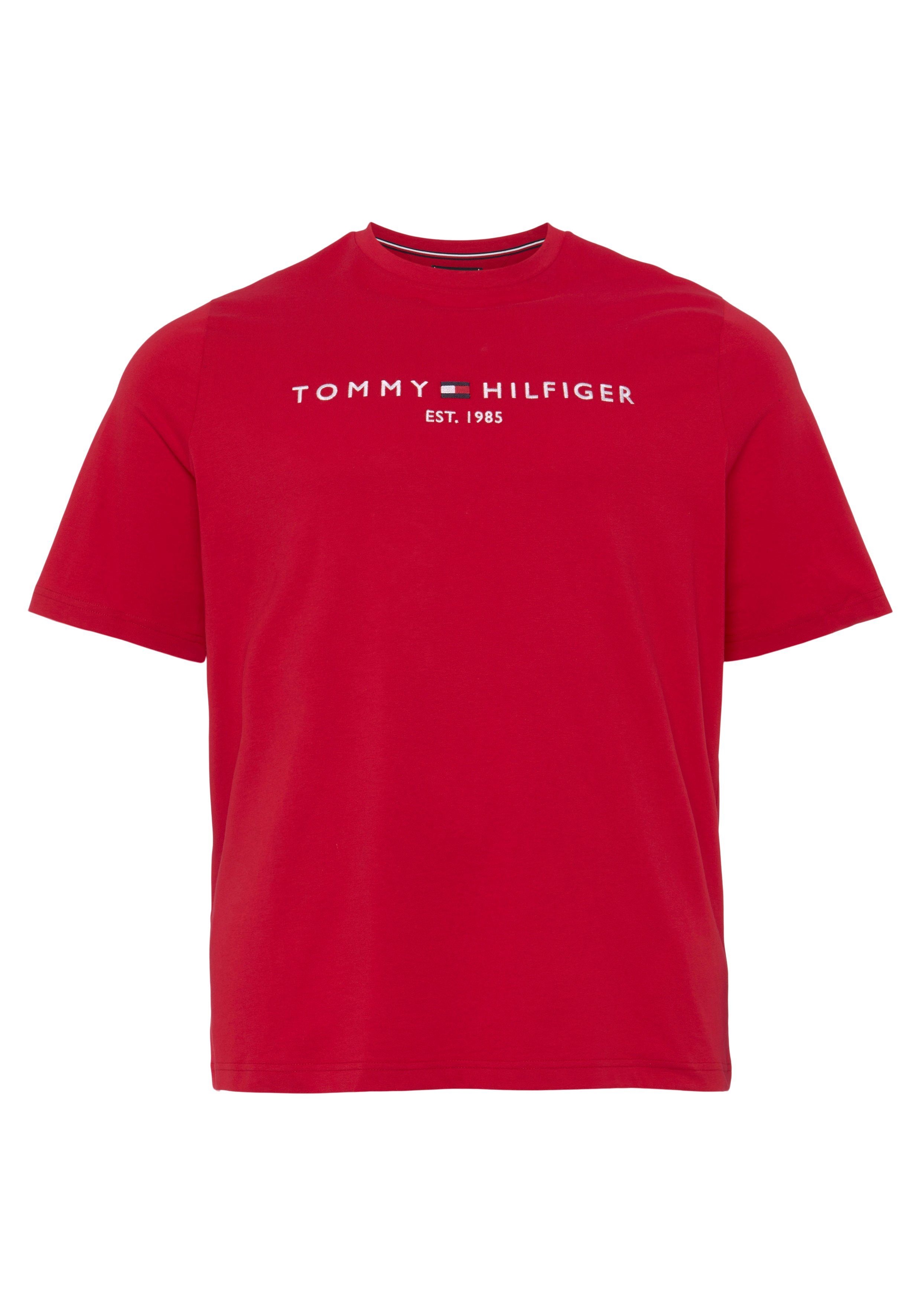 der Brust Hilfiger T-Shirt LOGO rot BT-TOMMY Tommy Tall Big Tommy mit Hilfiger TEE-B & Logoschriftzug auf
