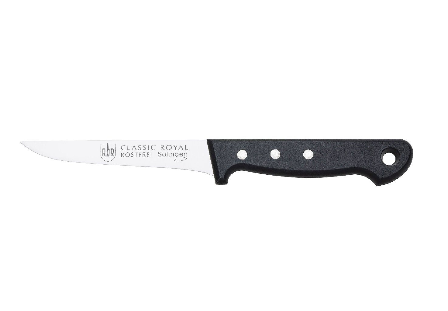 RÖR Ausbeinmesser Classic Royal Ausbeinmesser - schwarzer Kunststoffgriff mit Nieten, hochwertiger Messerstahl - für alle Auslösearbeiten - Made in Solingen