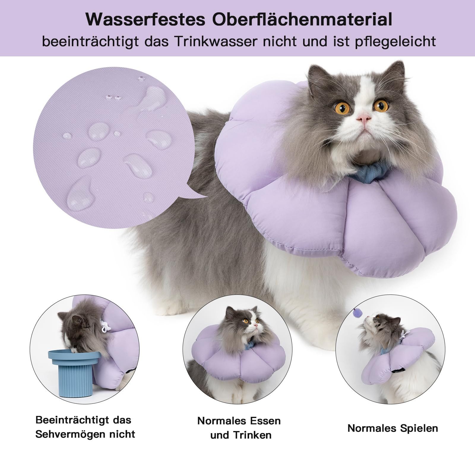 Ledander Schutzkragen Halskrause Katze, Einstellbarer Halskrause Katze Halsband, Kegelkragen, für Katzen Kleiner Hunde Nach Operation und Verletzungen (violett, M)