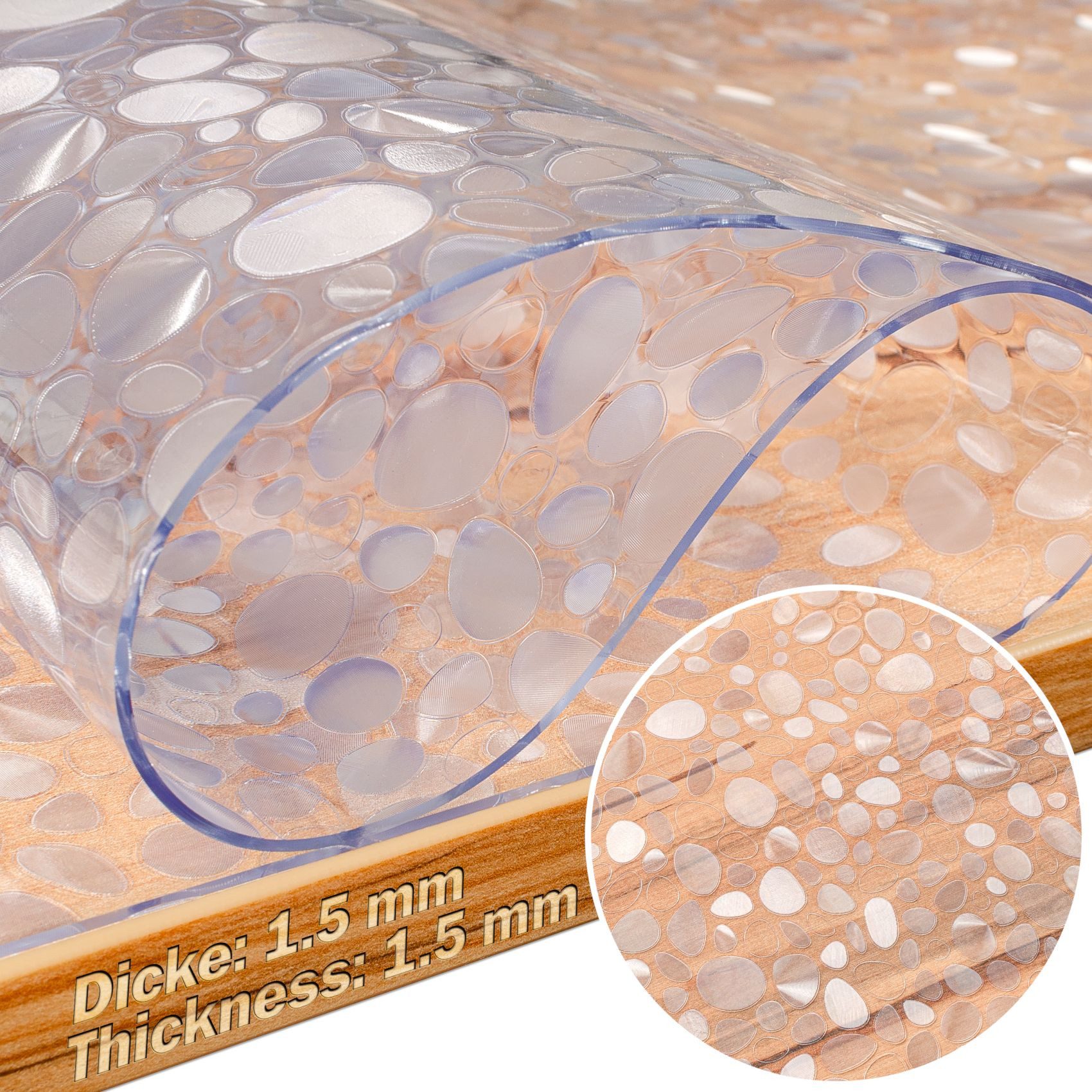 ANRO Tischdecke FLOKY Steine mattiert einseitig 1,5mm Tisch Schutzfolie Geruchsneutral (Rolle 1-tlg, eine Folie), Pflegeleicht 90x100cm Prägung mit Motiv Weiß – Bild 3 von 5