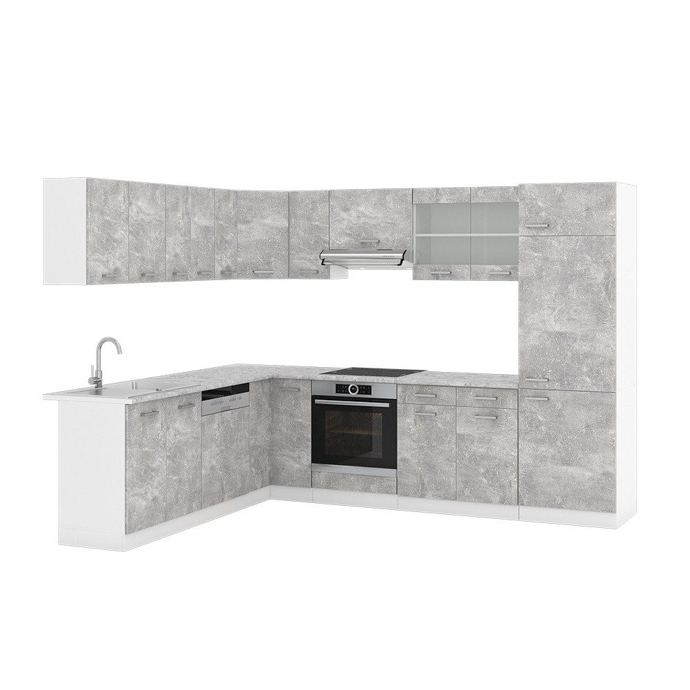 Vicco Winkelküche R-Line, Beton/Weiß, 287 x 227 cm, AP Marmor