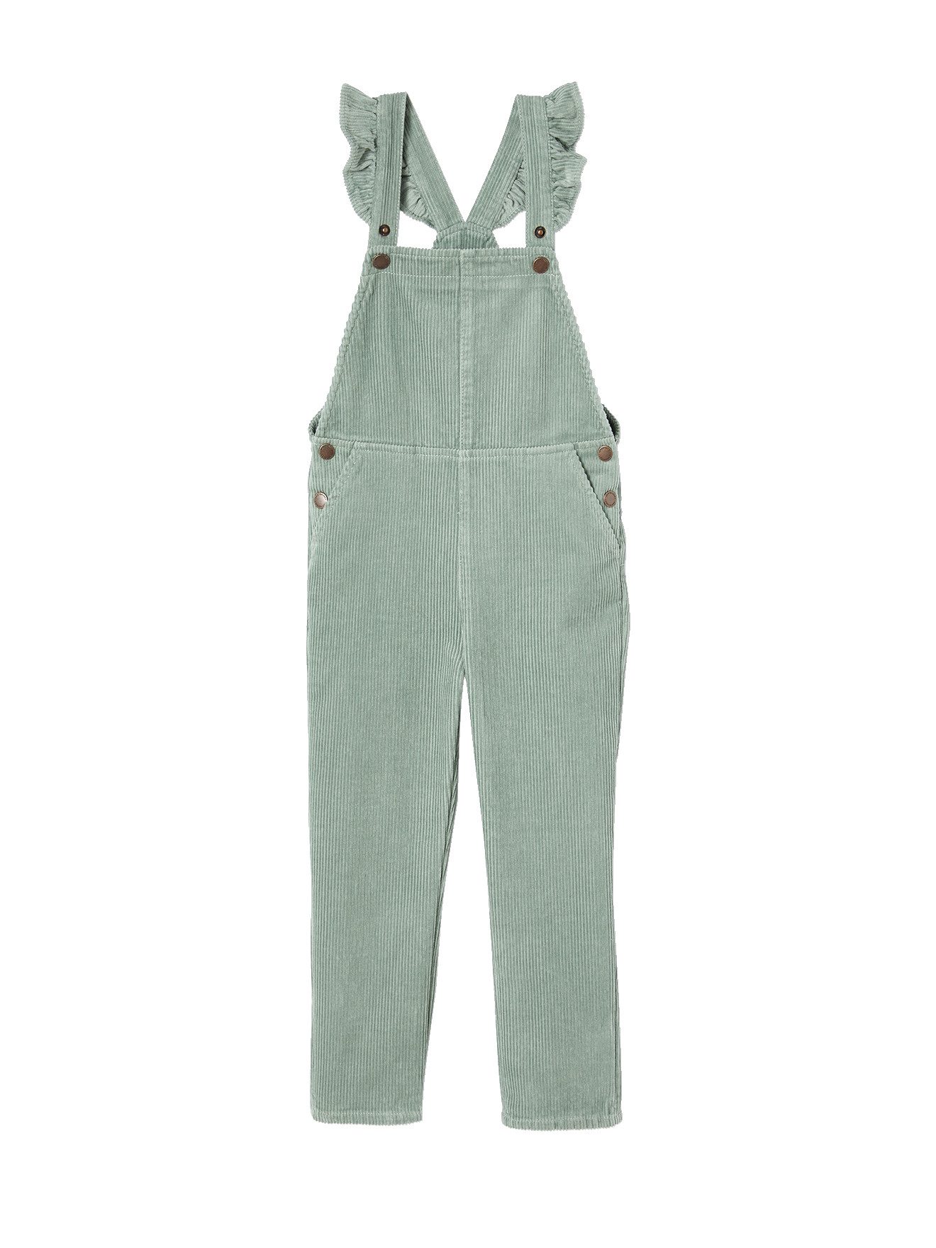 vertbaudet Jumpsuit Mädchen Cord-Latzhose mit Volantträgern