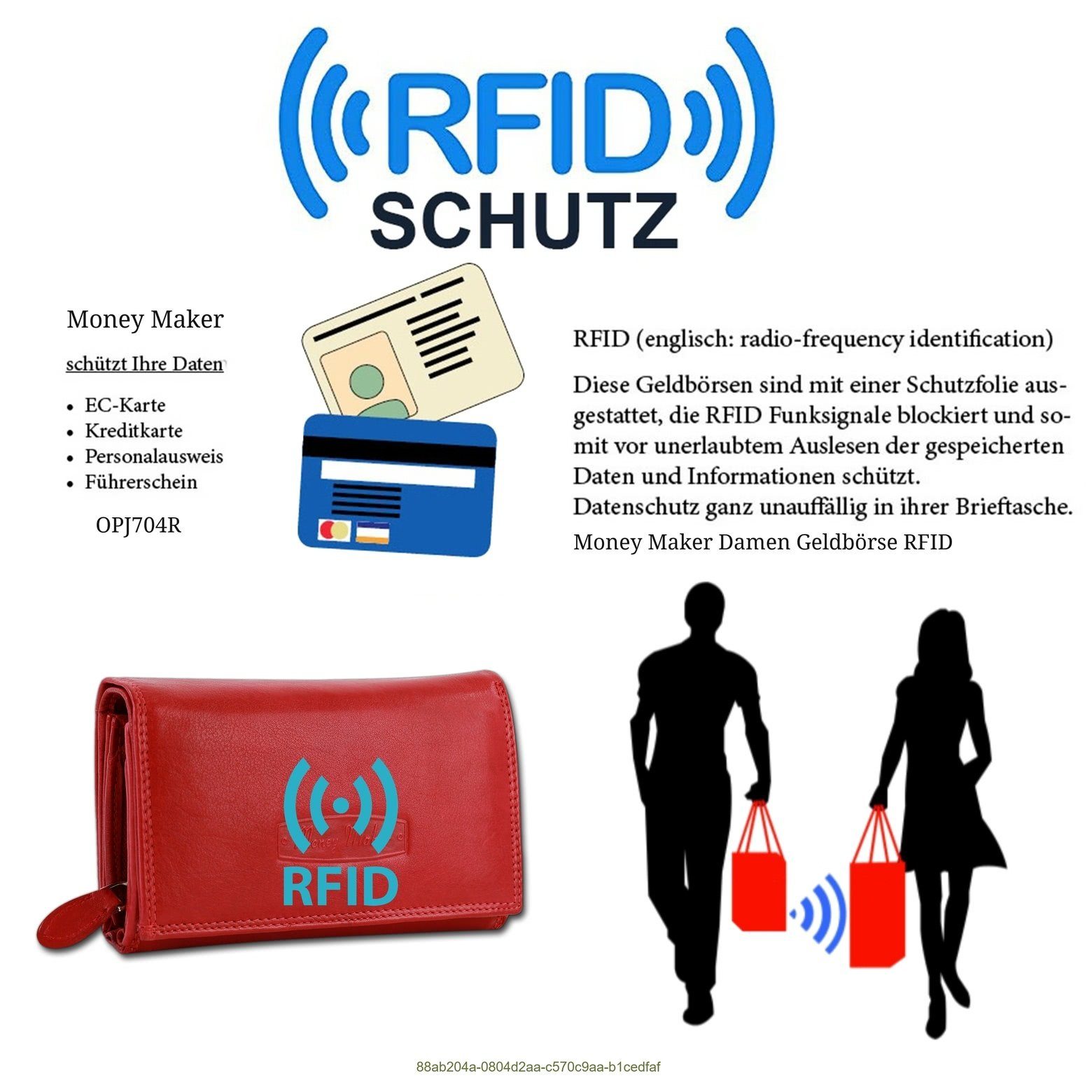 RFID Maker in (Kellnerbörse, Echtleder aus Kellnerbörse Börse Damen Maker 15,5cm rot, Money Money ca. Blocker Breite Kellnerbörse), Geldbörse Damen
