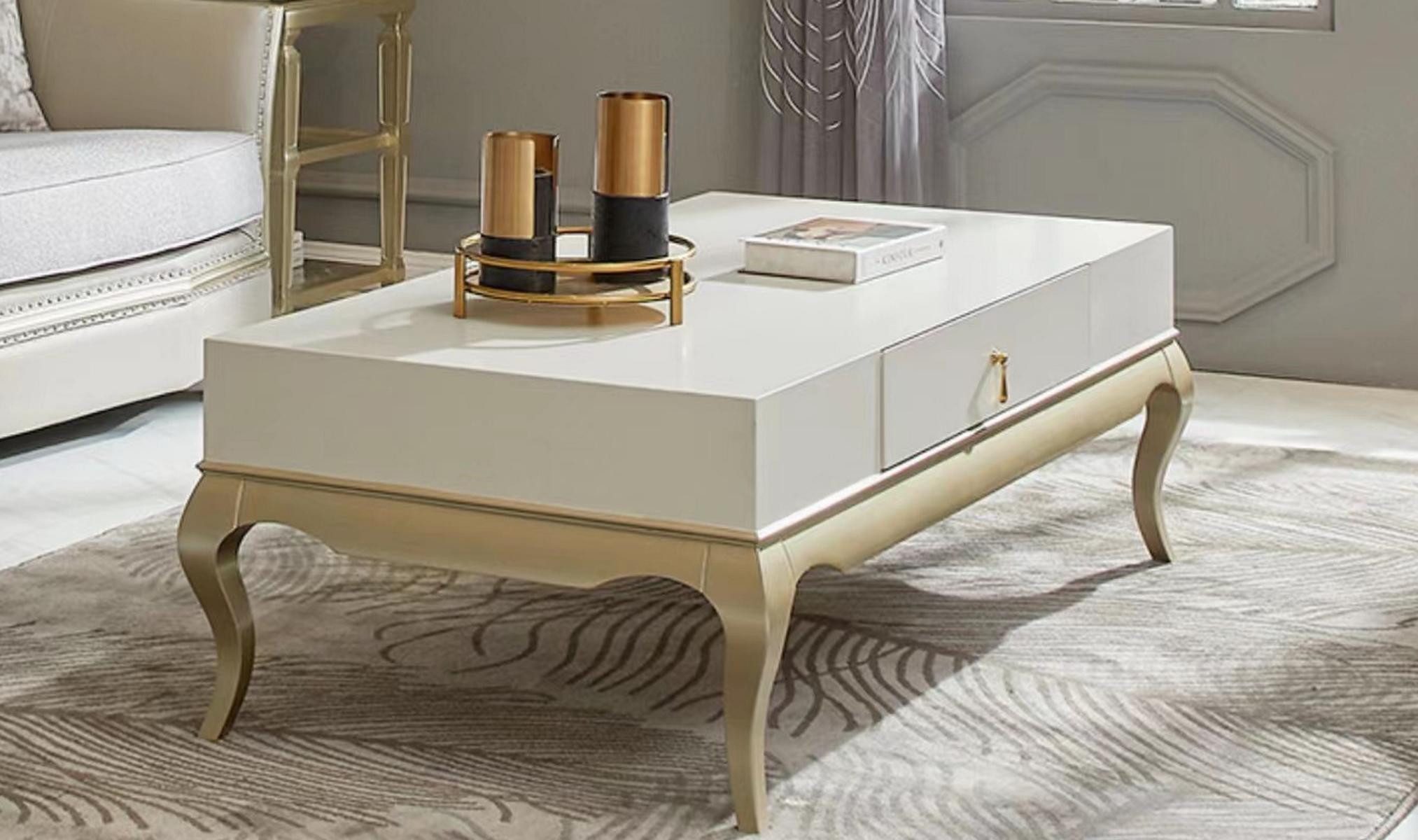 Couchtisch Beistelltisch aus Holz in Elfenbeinweiß mit elegantem Design