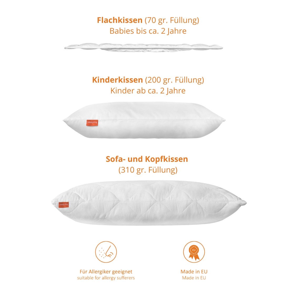 sleepling Babykissen Kopfkissen, Flachkissen, Steppkissen, allergikerfreundlich, optimal für Babies bis 2 Jahre