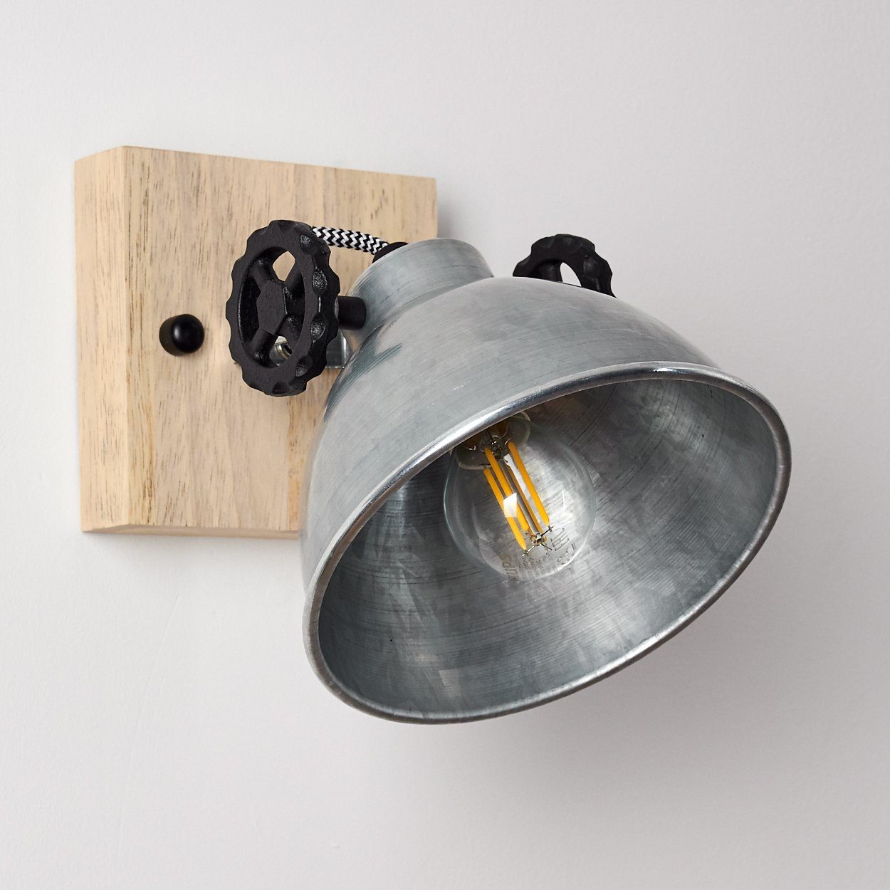 Wandlampe 1xE14, Holz Metall Strahler, aus ohne Leuchtmittel, mit Retro/Vintage Design verstellbarem und »Mot« in Silber/Braun, hofstein Deckenleuchte