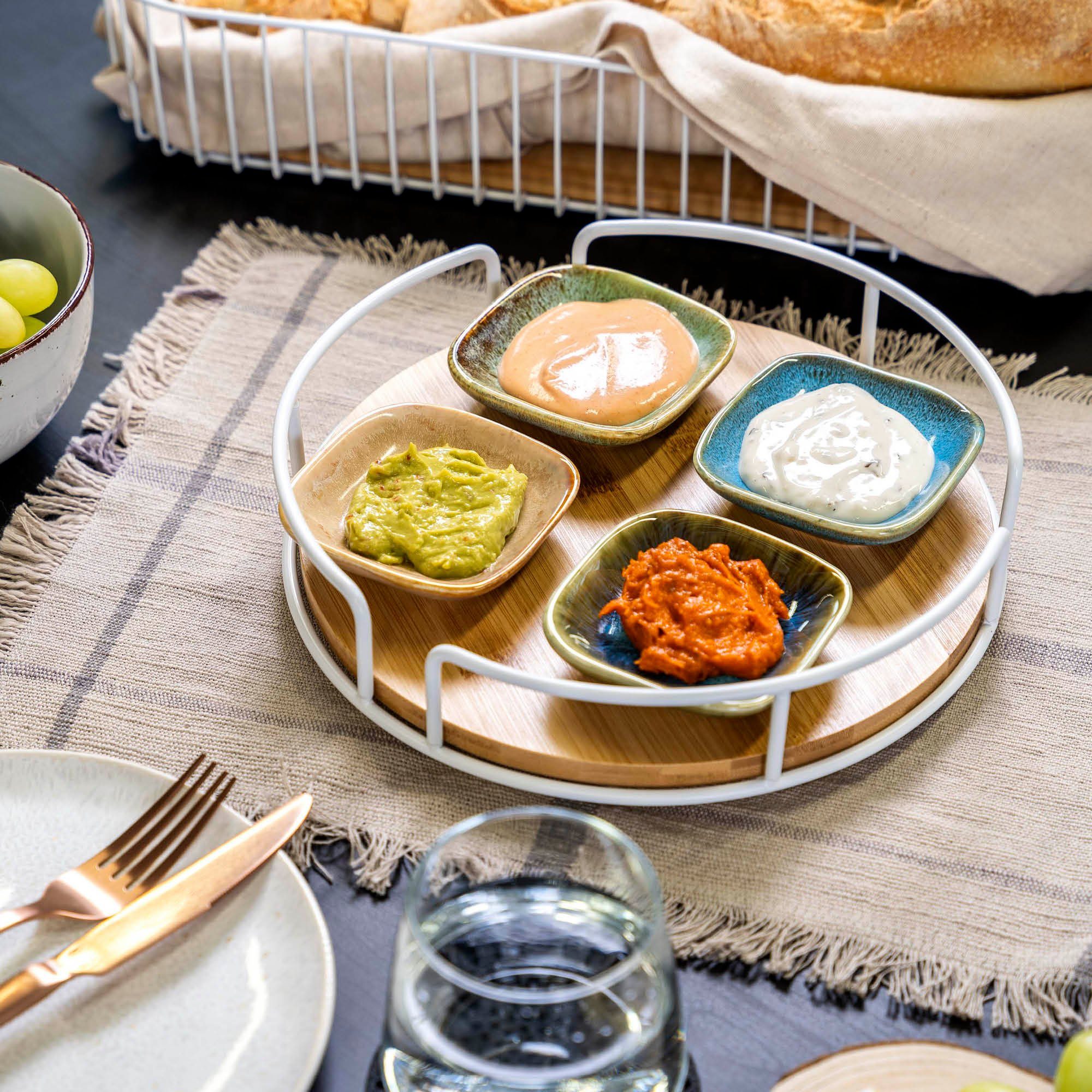 eluno Obstschale Drehteller aus Metall mit Bambusboden Ø ca. 25 cm, matt weiß, (Stück)