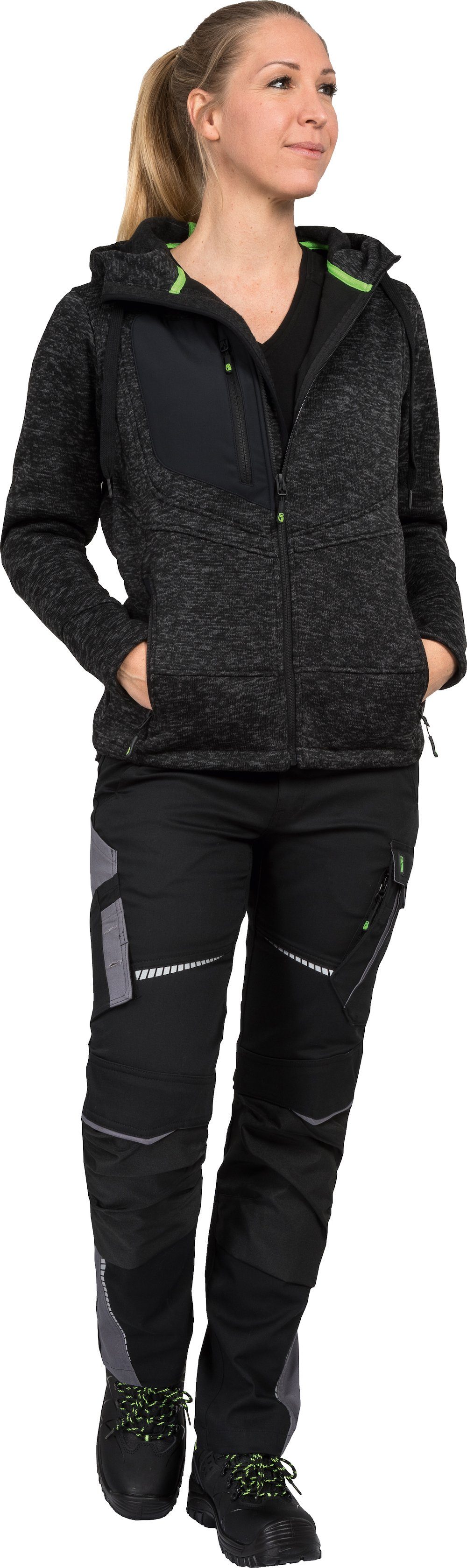 S Strickjacke Leibwächter Größe Rückenteil Arbeitsjacke schwarz besticktes Arbeitshose (1-tlg), Logo unteren im