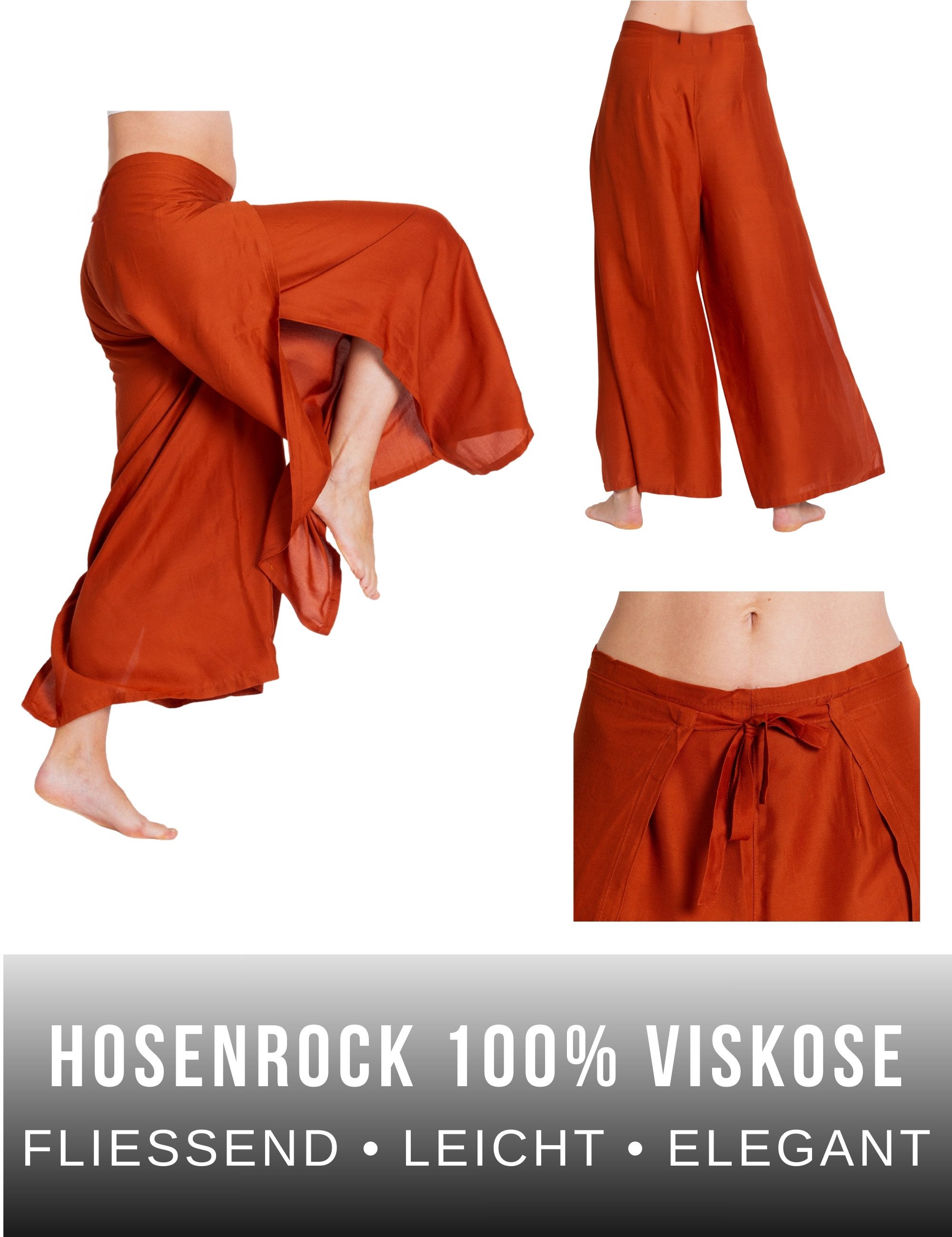 PANASIAM Palazzohose Hosenrock Damen aus leichter Viskose - elegante weite Palazzo Hose Wickelhose einfarbig - gerader Schnitt - luftige Sommerhose Boho Stil