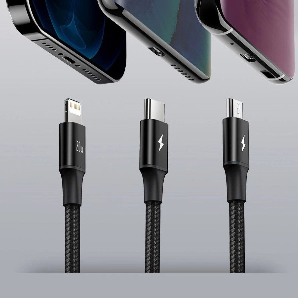 Baseus CAMLT-SC06 USB-Ladegerät (3000 mA, Einzeln, Einzeln, Kompatibel mit iPhone, USB-C & Micro-USB, gleichzeitiges Laden)
