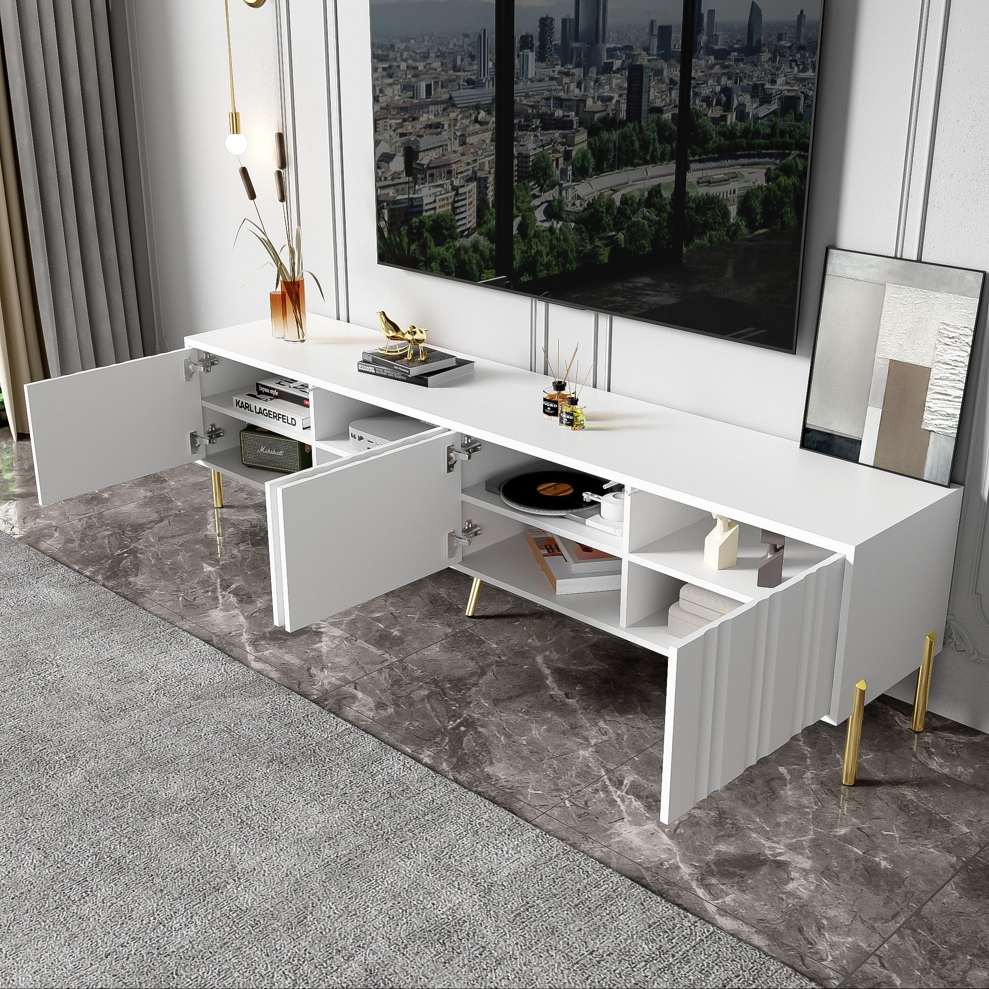 OKWISH Lowboard mit Gerilltes Türdesign (TV-Board, günstig online kaufen