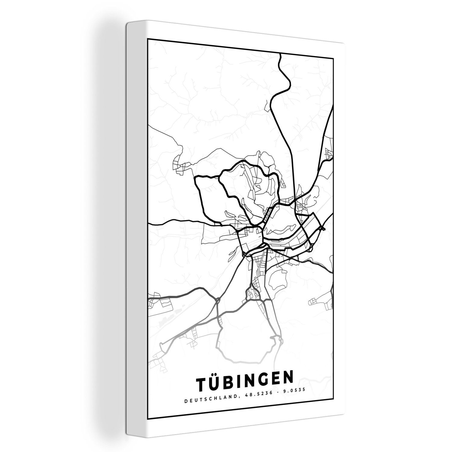 OneMillionCanvasses® Leinwandbild Tübingen - Karte - Stadtplan, (1 St), Leinwandbild fertig bespannt inkl. Zackenaufhänger, Gemälde, 20x30 cm