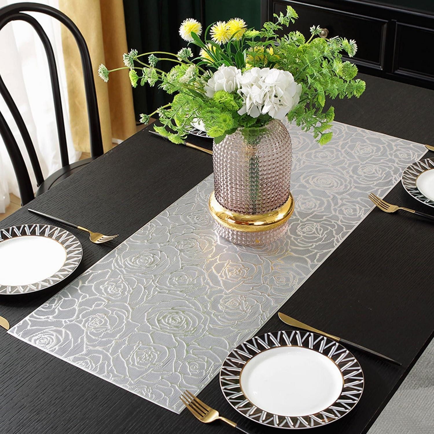 LuxusKollektion Tischläufer Tischläufer Hitzebeständig Silber 92x33cm (1-tlg)