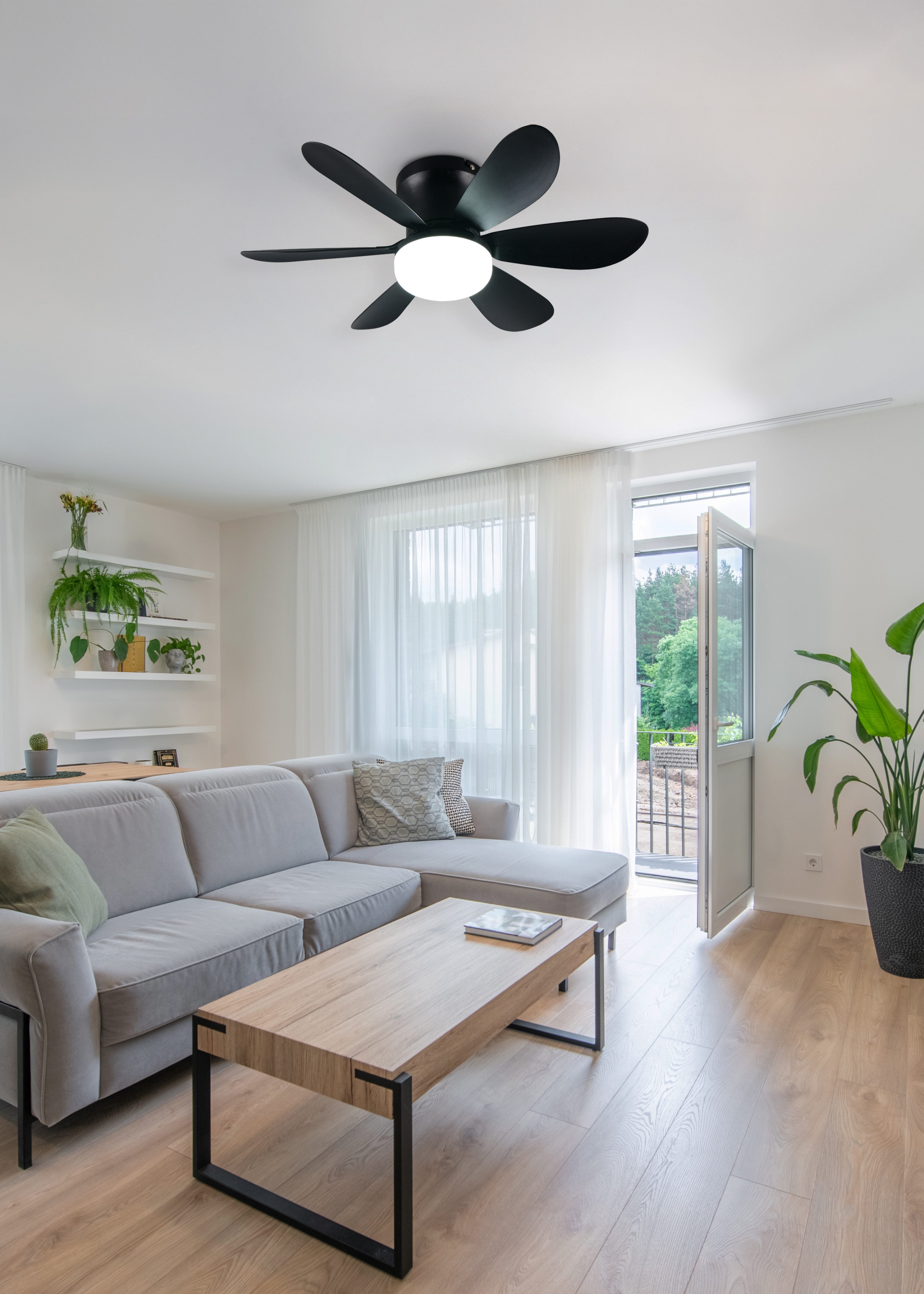 lightling LED Deckenleuchte Lunar, Helligkeit und Lichtfarbe stufenlos einstellbar, LED fest integriert, kaltweiße bis warmweiße Lichtfarbe, Ventilator mit 3 Geschwindigkeitsstufen, Fernbedienung, Timerfunktion