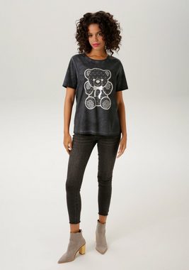 Aniston CASUAL T-Shirt mit Folienprint verzierter Bärchen-Frondruck - NEUE KOLLEKTION