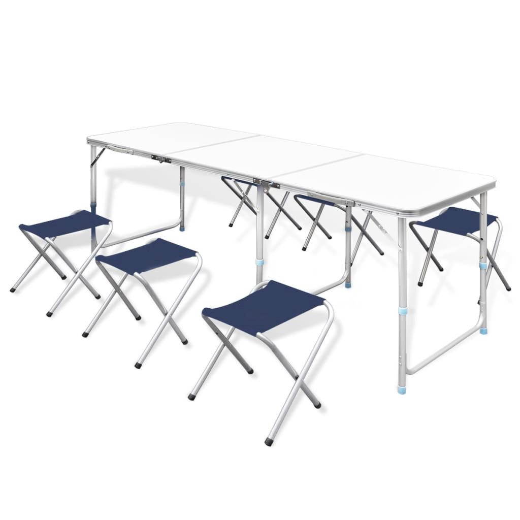 Campingstuhl Klappbarer Campingtisch mit 4 Hocker Höhenverstellbar 180x60 cm