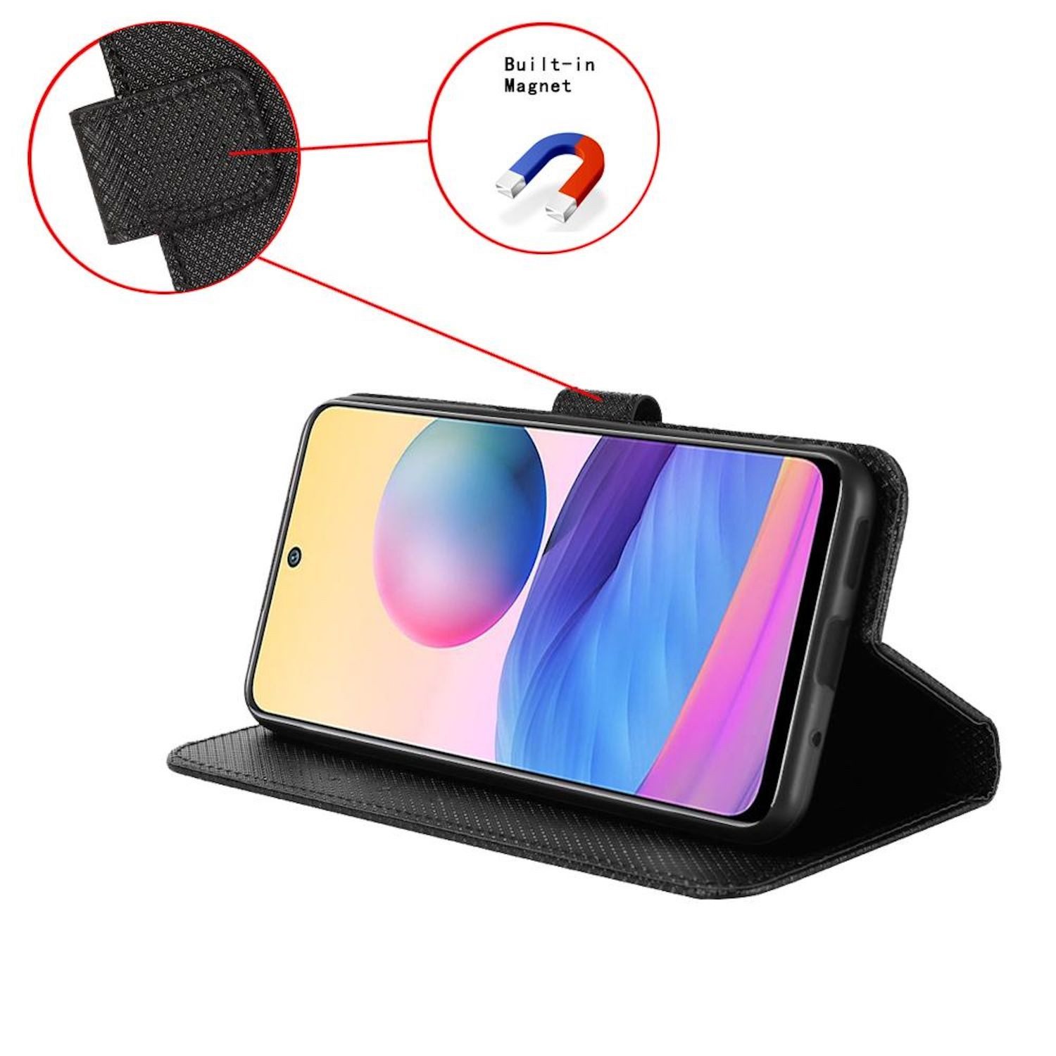Wigento Smartphone-Hülle Für Fairphone 6 Diamant Design Book Wallet Kunstleder Hülle Schwarz, Diamantstruktur Kunstleder Hülle mit Kartenfächern und Standfunktion