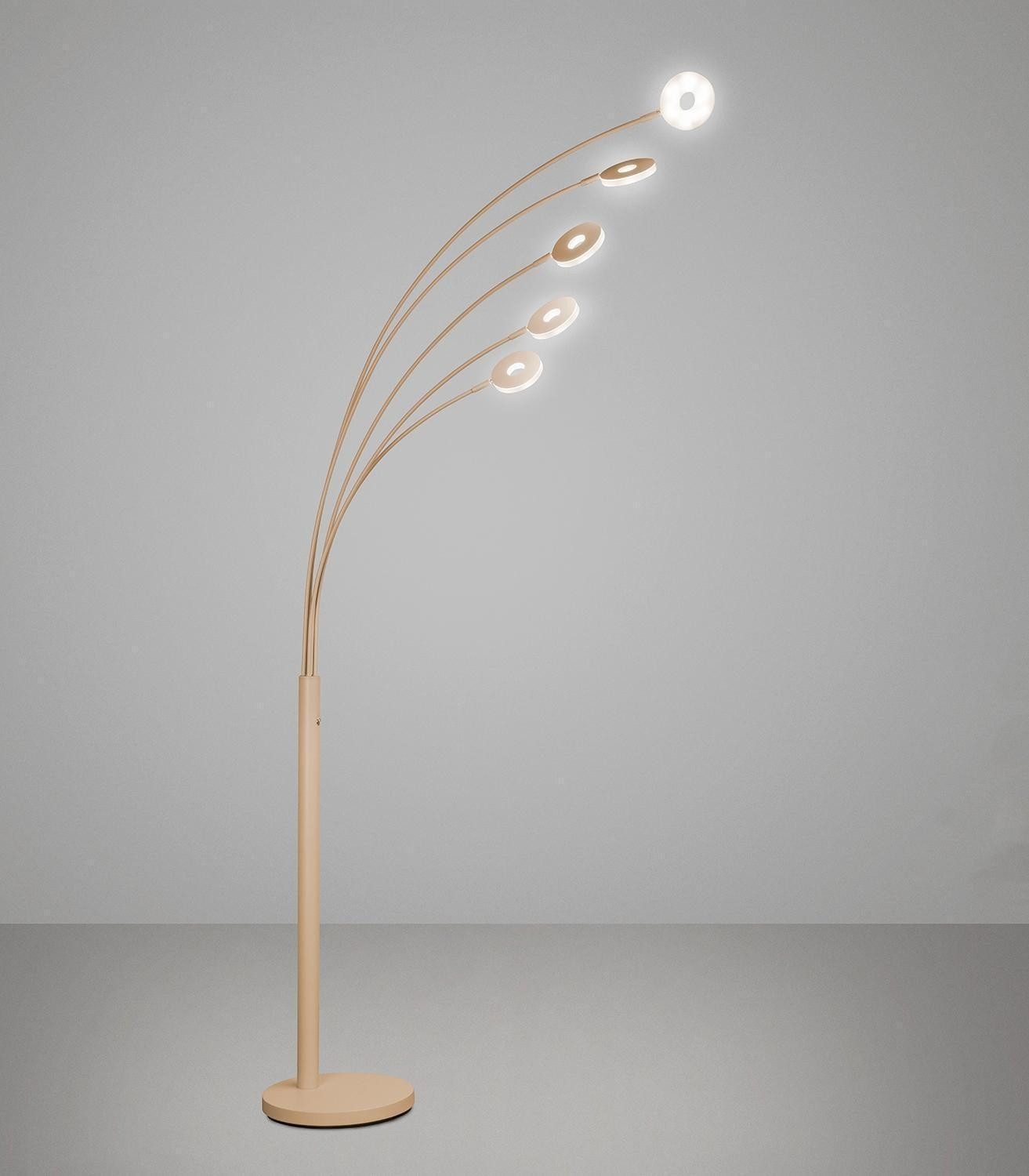 FISCHER & HONSEL LED Stehlampe DENT, 5-flammig, Sandfarben, Metall, Anpassung der Farbtemperatur, Dimmfunktion, LED fest integriert, Extra-Warmweiß, Neutralweiß, B 100 x H 225 x T 79 cm