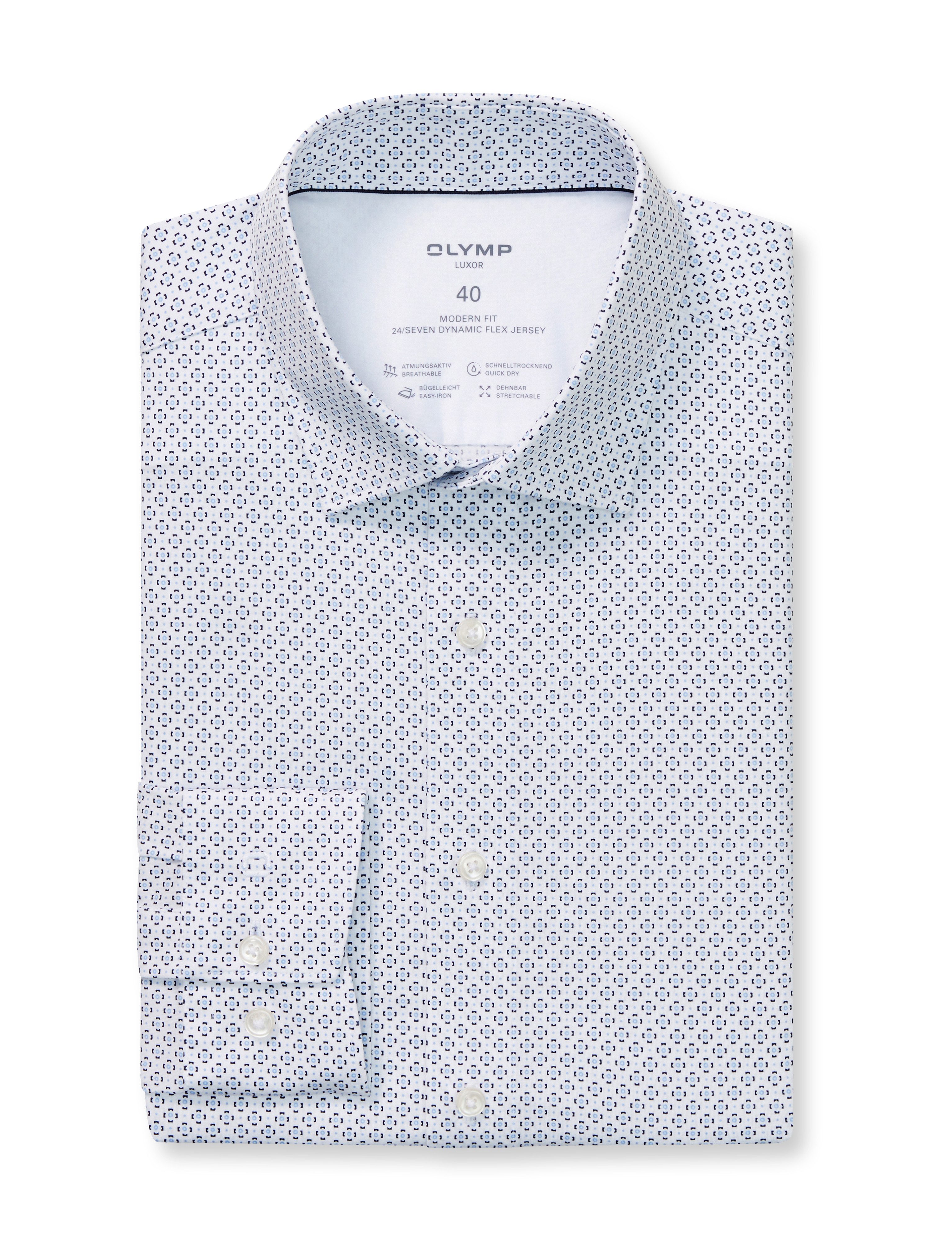 OLYMP Langarmhemd Luxor 24/Seven modern fit Atmungsaktiv, gemustert, modern fit, Jersey, Businesshemd