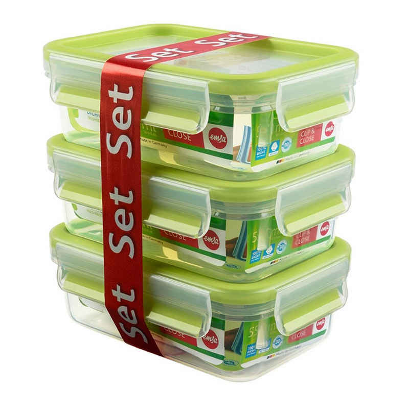 Emsa Frischhaltedose Frischhaltedosen 3er Set Clip Close, Kunststoff, (Set, 3-tlg., 3 x 550 ml Frischhaltedose), Lebensmitteldose Lunchbox