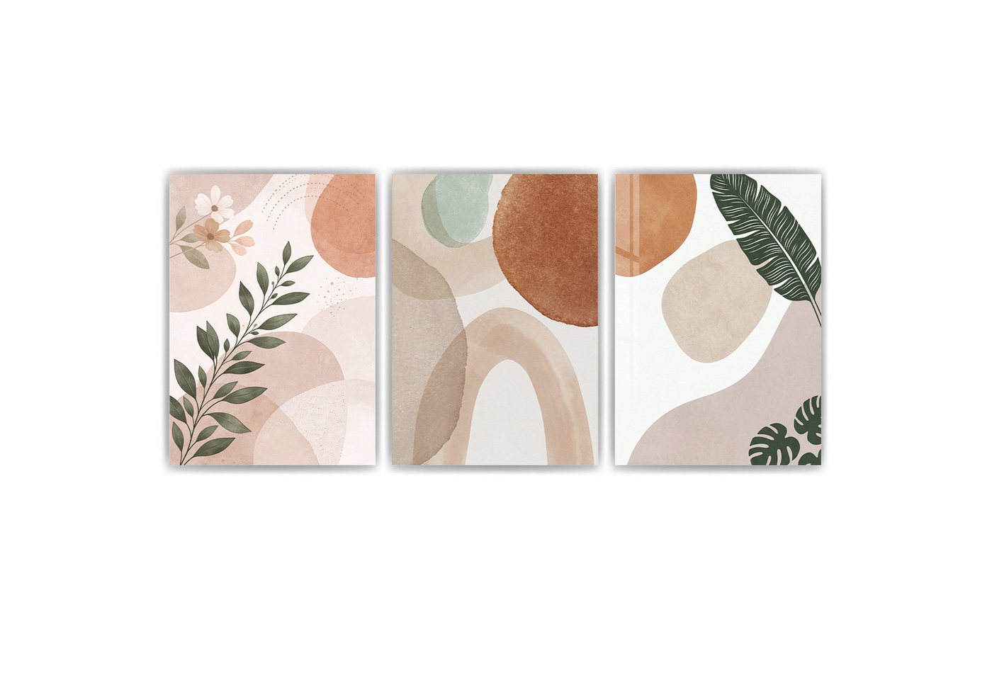 Tigerlino Poster Boho Poster 3er Set Beige Terrakotta Botanisch Abstrakte Wandbilder