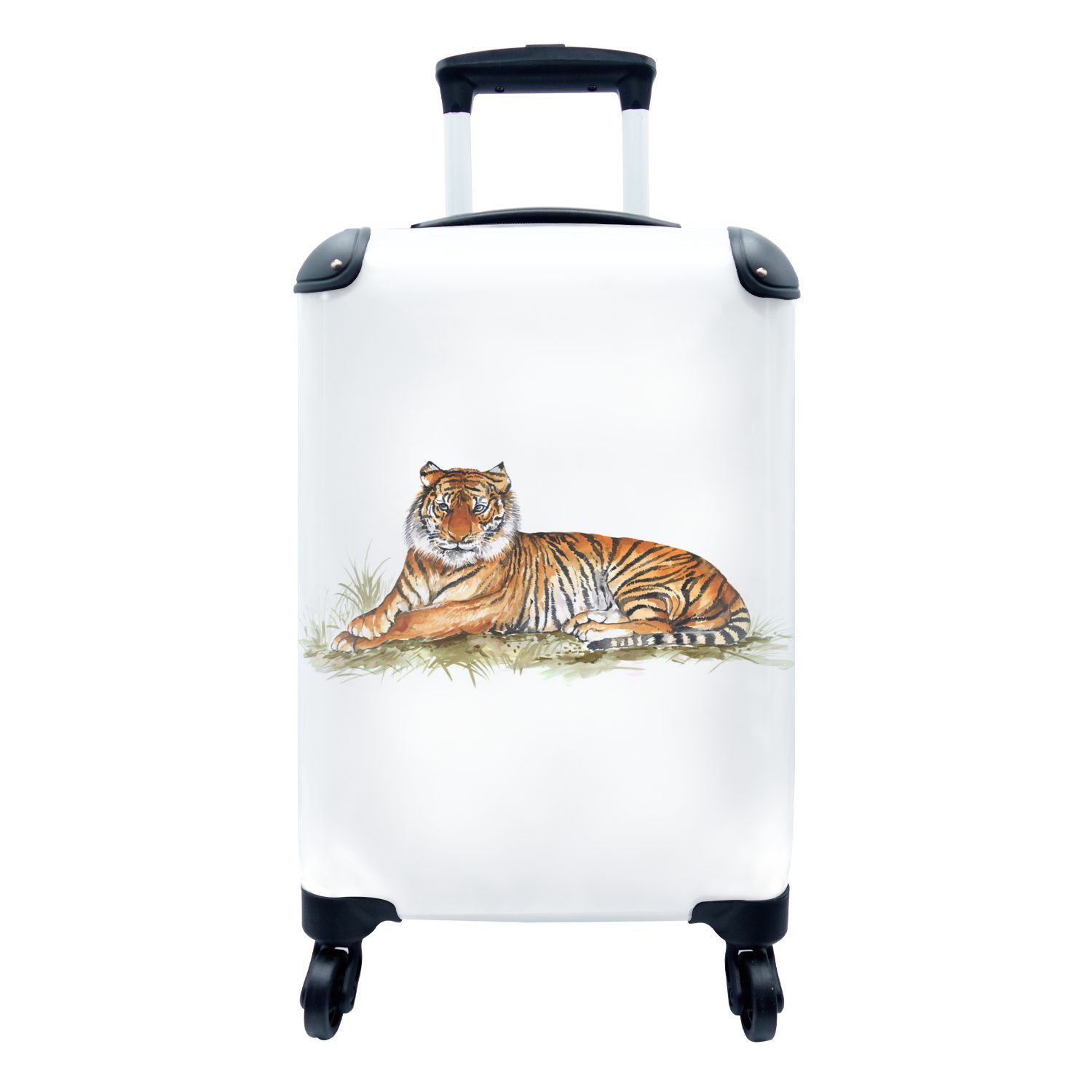 MuchoWow Handgepäckkoffer Tiger - Bild - Gras, 4 Rollen, Reisetasche mit rollen, Handgepäck für Ferien, Trolley, Reisekoffer