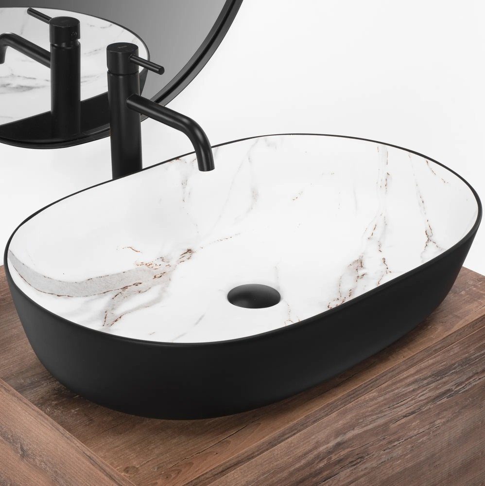 wohnwerk.idee Aufsatzwaschbecken Waschbecken Marmor Optik Schwarz günstig online kaufen