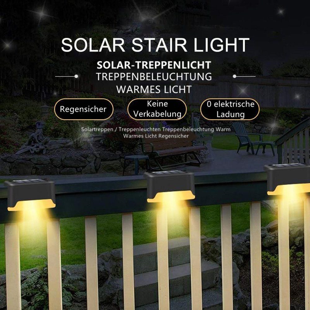oyajia Gartenleuchte 4x LED Solarleuchten Treppenlicht, Außen IP65 Deck Schwarz Stück Light 4