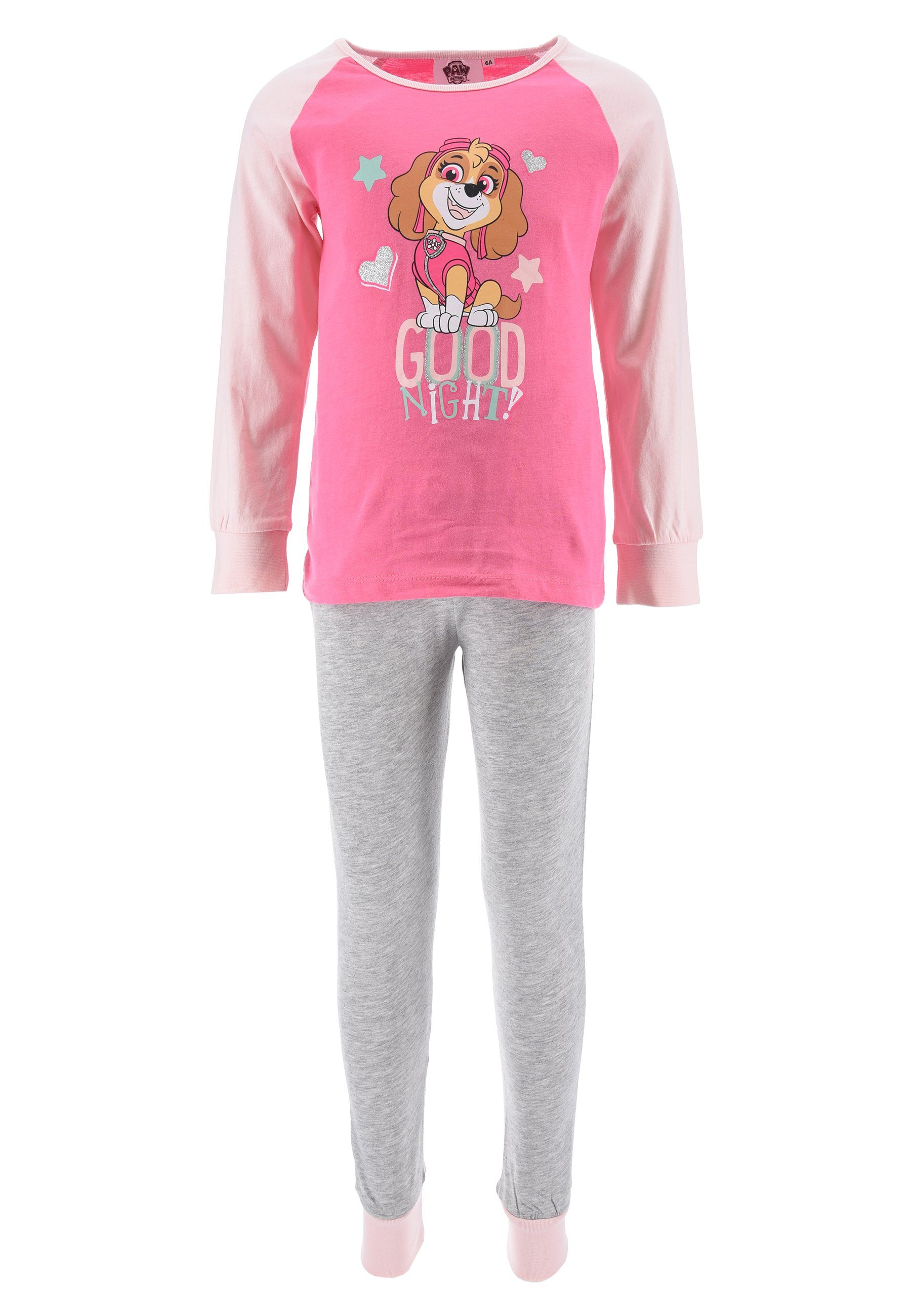 PAW PATROL Schlafanzug Kinder Mädchen Schlafanzug Kinder Pyjama Langarm Shirt + Schlaf-Hose (2 tlg) Pink