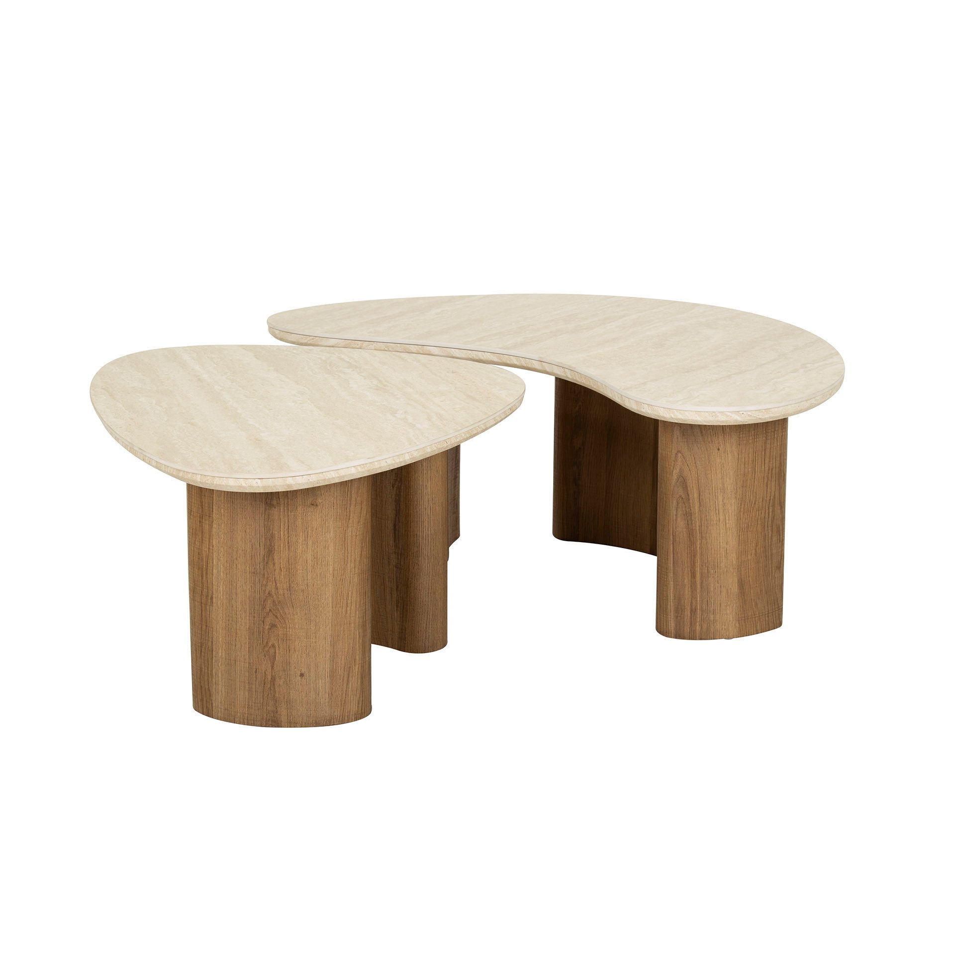 Villa Möbel Couchtisch Romano (1 Tisch, 2-St), Organisches Couchtisch Set mit heller Travertin Optik