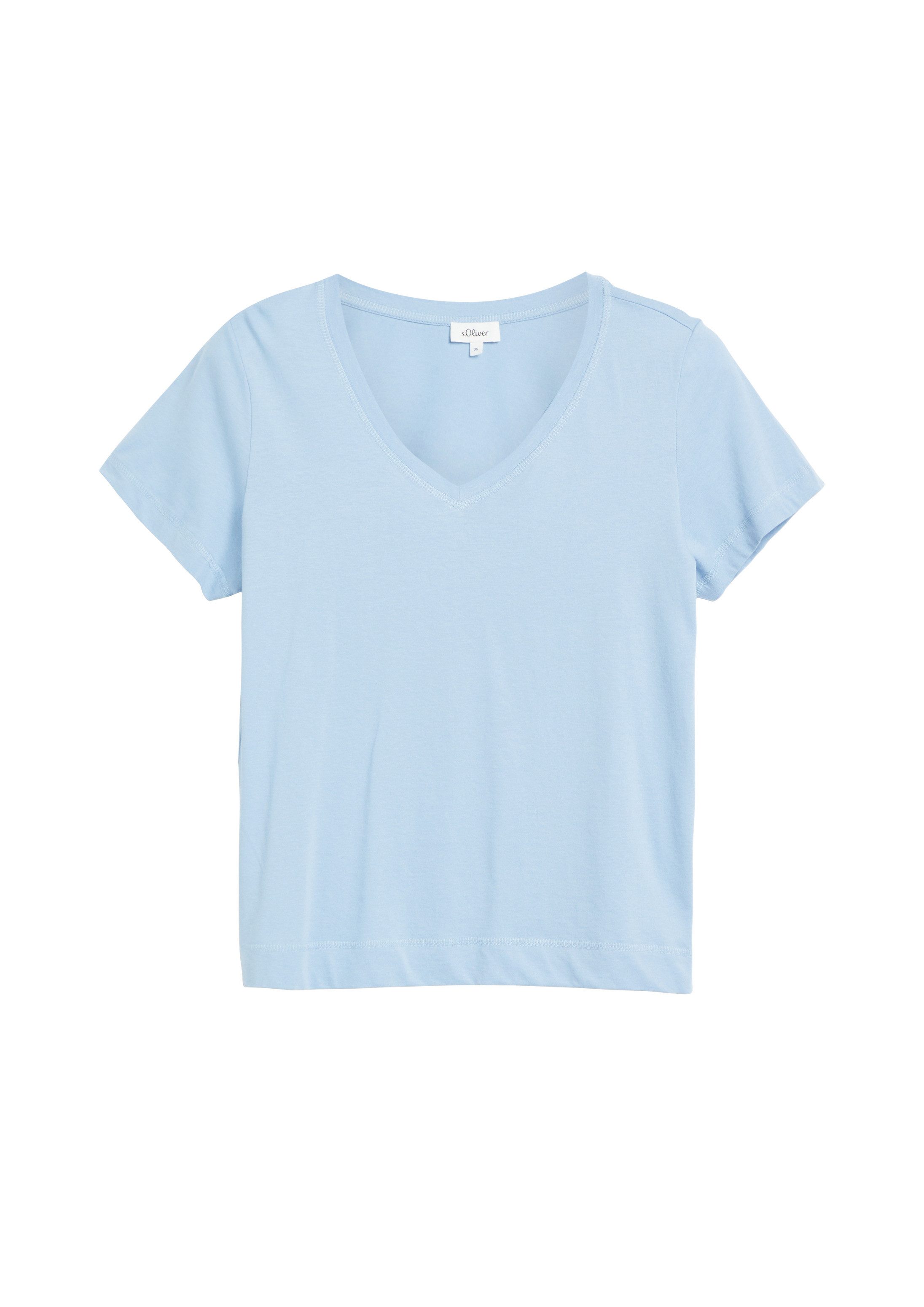 s.Oliver Kurzarmshirt T-Shirt Baumwollshirt mit V-Ausschnitt