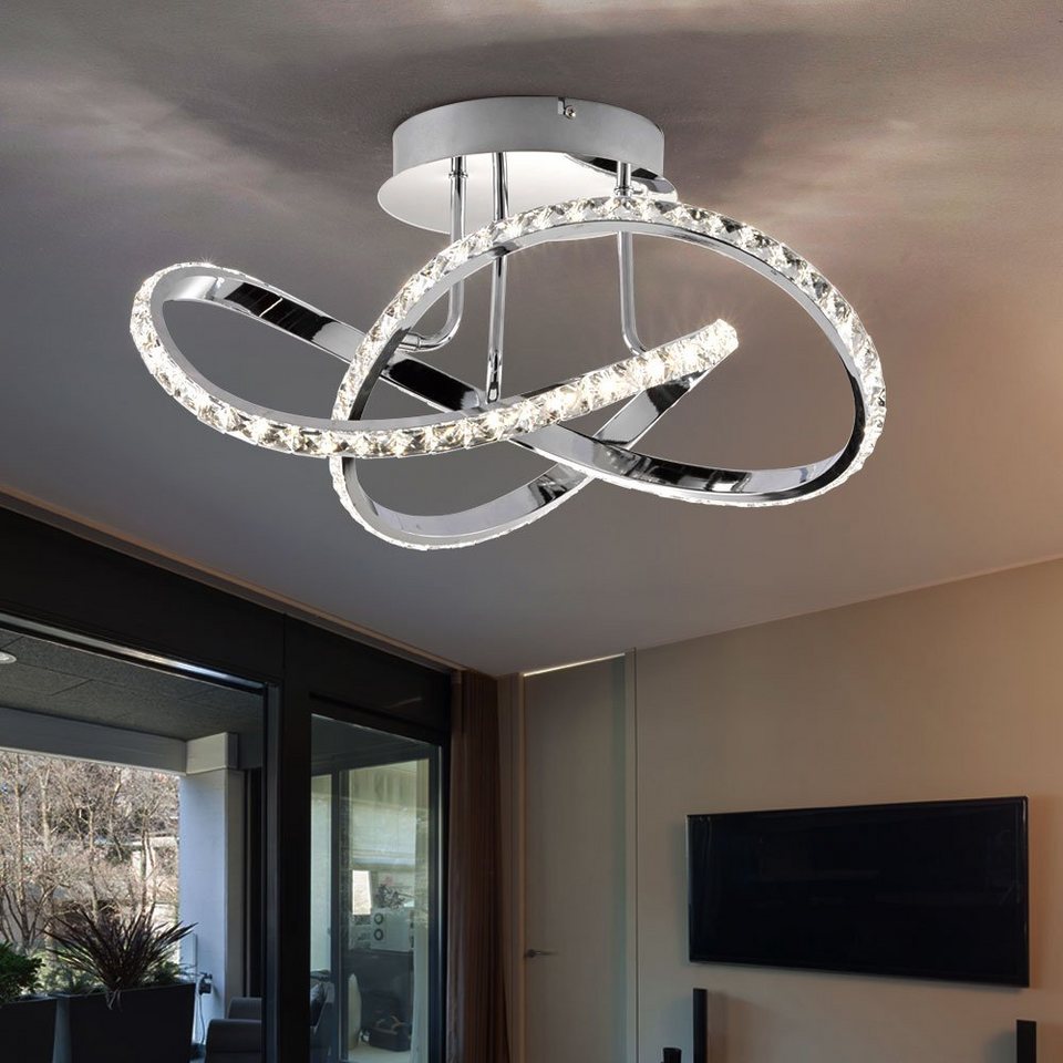 Deckenlampe Wohnzimmerlampe, Warmweiß, fest Dekorkristalle verbaut, WOFI Deckenleuchte, LED-Leuchtmittel LED Deckenleuchte