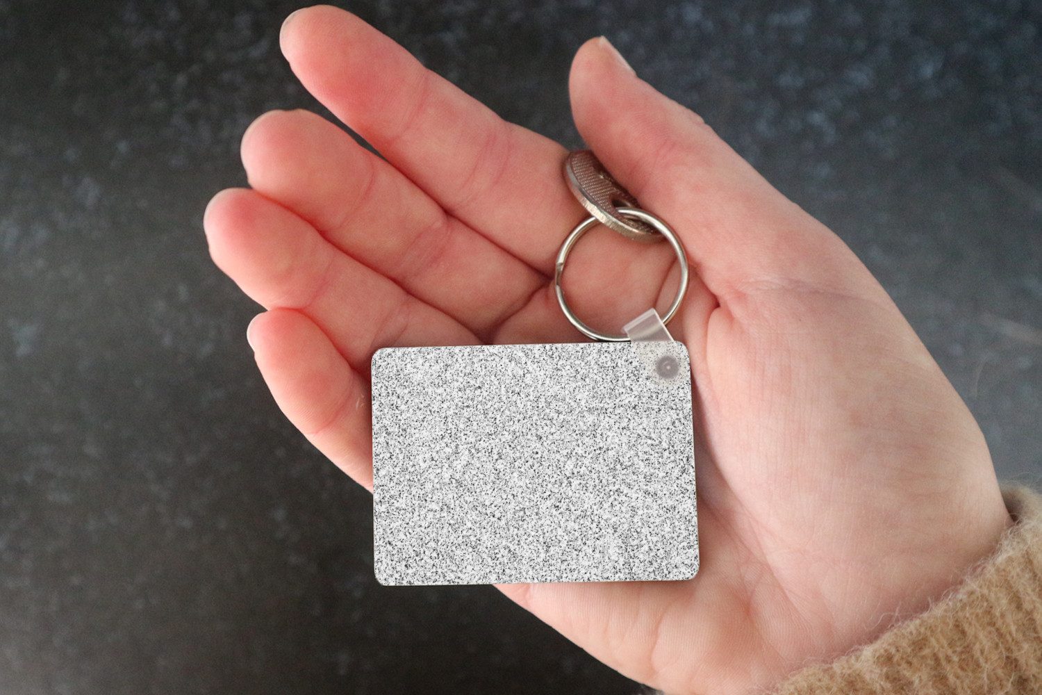 MuchoWow Schlüsselanhänger Granit - Schwarz - Weiß - Gemustert - Grau, Rechteckig mit Schlüsselring, Geschenk, Accessoire, 6x4 cm