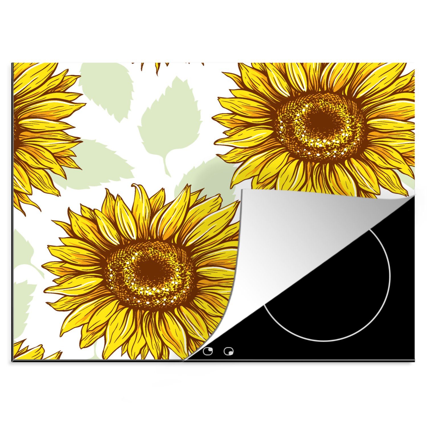 MuchoWow Herdblende-/Abdeckplatte Sonnenblume - nutzbar, Vinyl, Ceranfeldabdeckung Arbeitsfläche - Mobile Blumen, 60x52 cm, Muster (1 tlg)