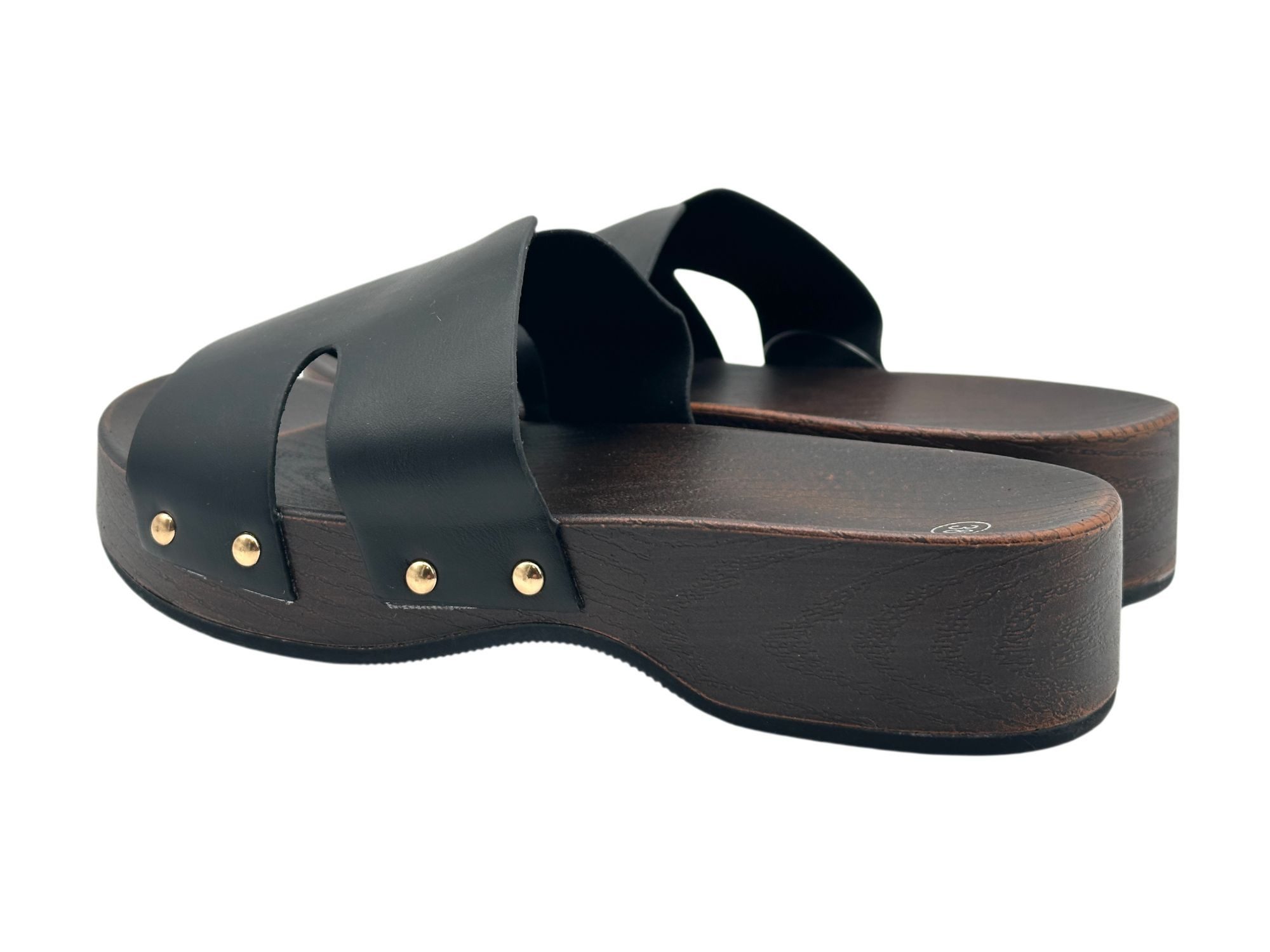 Nowaland Damen Plateau Pantoletten mit Holzoptik-Sohle Pantolette Modische Plateau-Sohle mit stilvollen Ziernieten – Bild 4 von 5