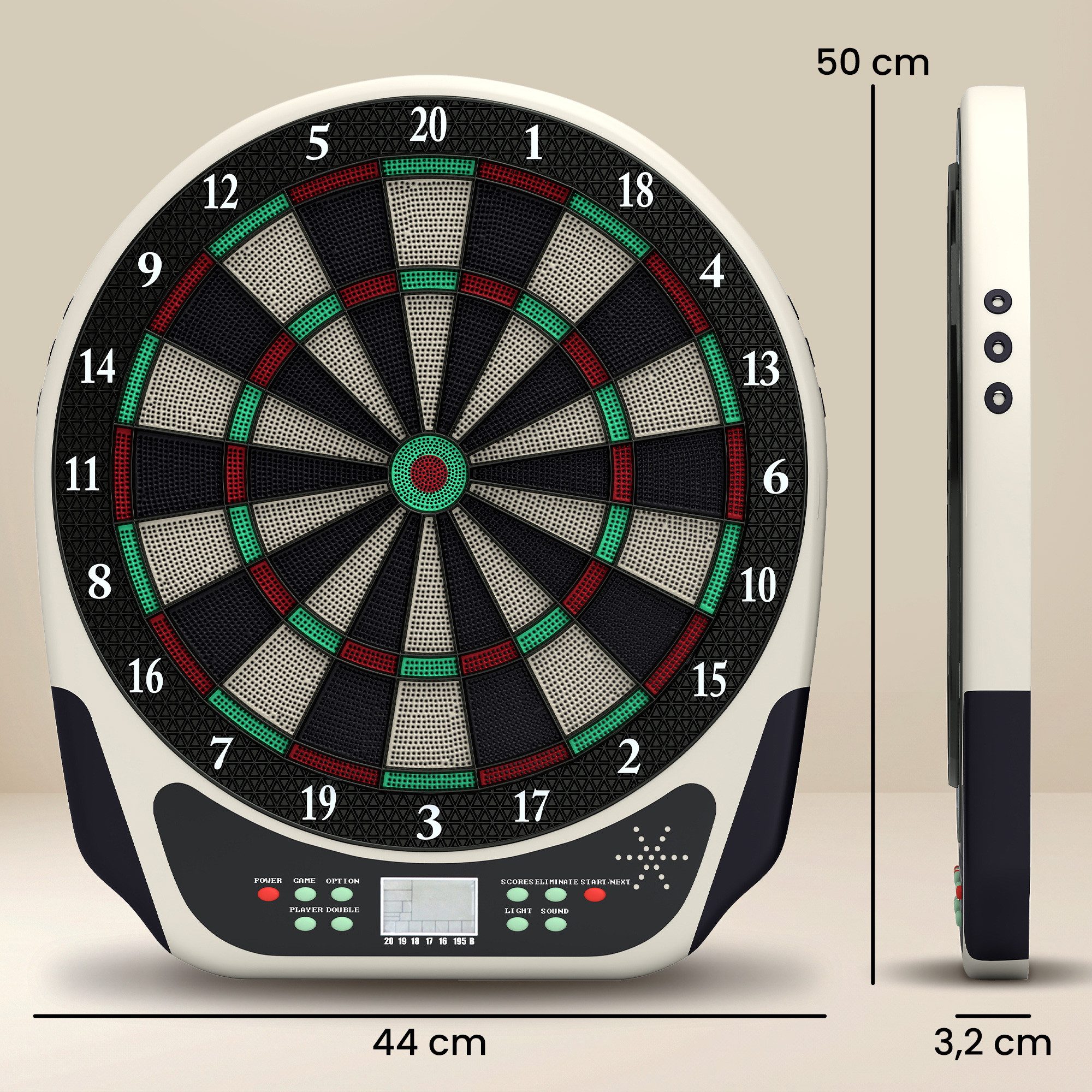 HOMCOM Dartscheibe Elektronische mit Sprachansagen LED-Anzeigen 6 Darts 24 Dartköpfe, (Dartspiel, 1-tlg., Dartboard), Schwarz+Weiß 44 x 50 x 3,2 cm – Bild 3 von 5