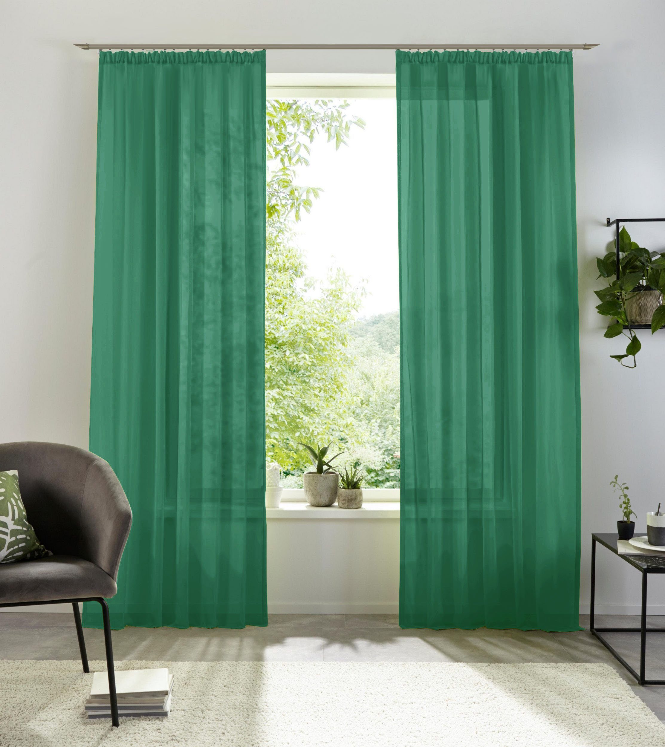 Gardine XANA, my home, Kräuselband (1 St), transparent, Polyester, 1 Schal, Voile, einfarbig, pflegeleicht dunkelgrün
