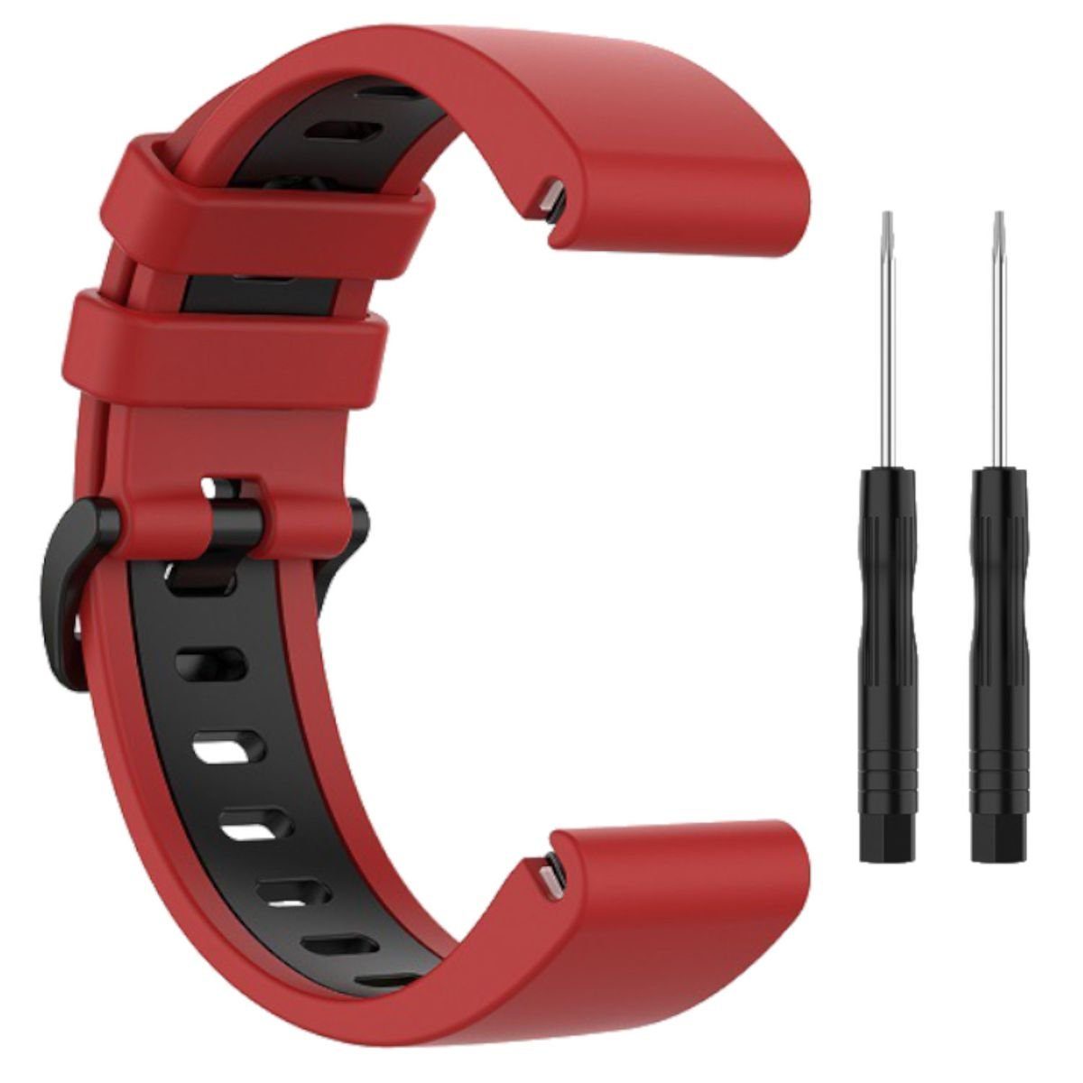 Wigento Smartwatch-Armband »Für Garmin Fenix 6 / 6 Pro Kunststoff / Silikon  Armband-Schutz Watch Uhr Rot / Schwarz Ersatz Arm Band«