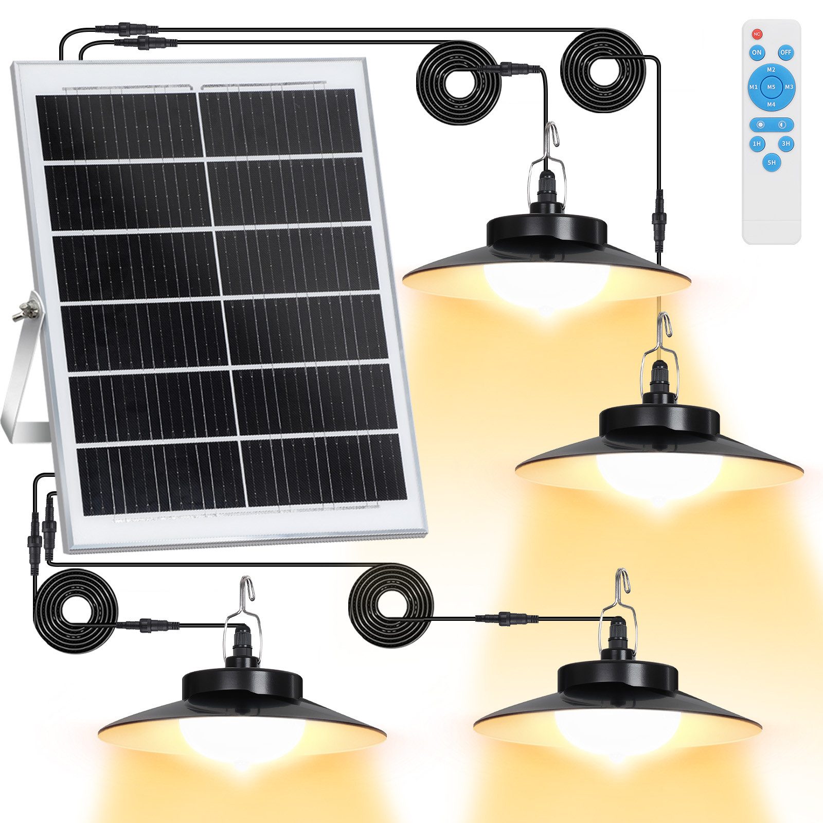 Lapamax LED Solarleuchte für Außen Hängend mit Fernbedienung, Wasserdichte IP65, Bewegungsmelder mit Fernbedienung, warmweiß, Dimmbare&Zeitgesteuerte, 5m Kabel für Garten Balkon Pavillon