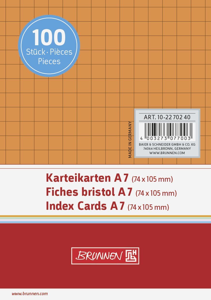 BRUNNEN Karteikarten 10-2270240 180 g/m² A7 quer kariert orange