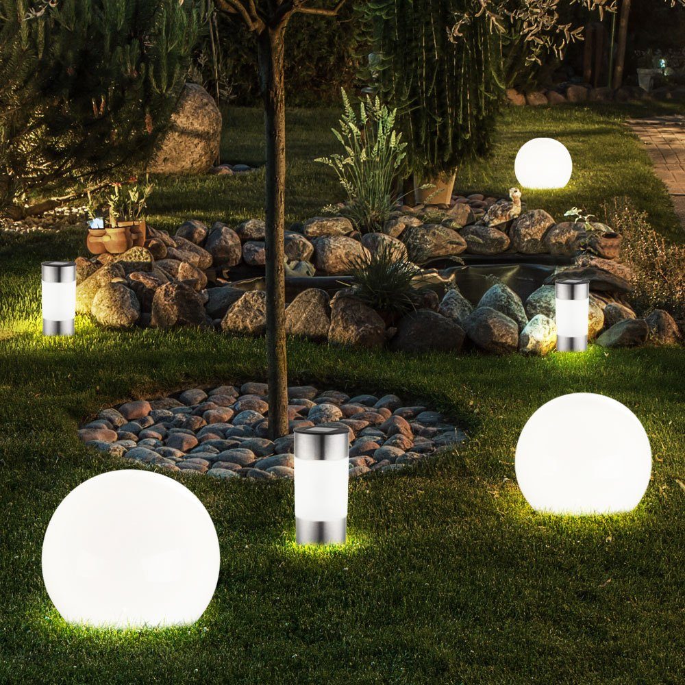 Beleuchtung Terrassen Kugel Solar fest Gartenleuchte, LED Garten 6er LED verbaut, Set etc-shop LED-Leuchtmittel Steck Lampen