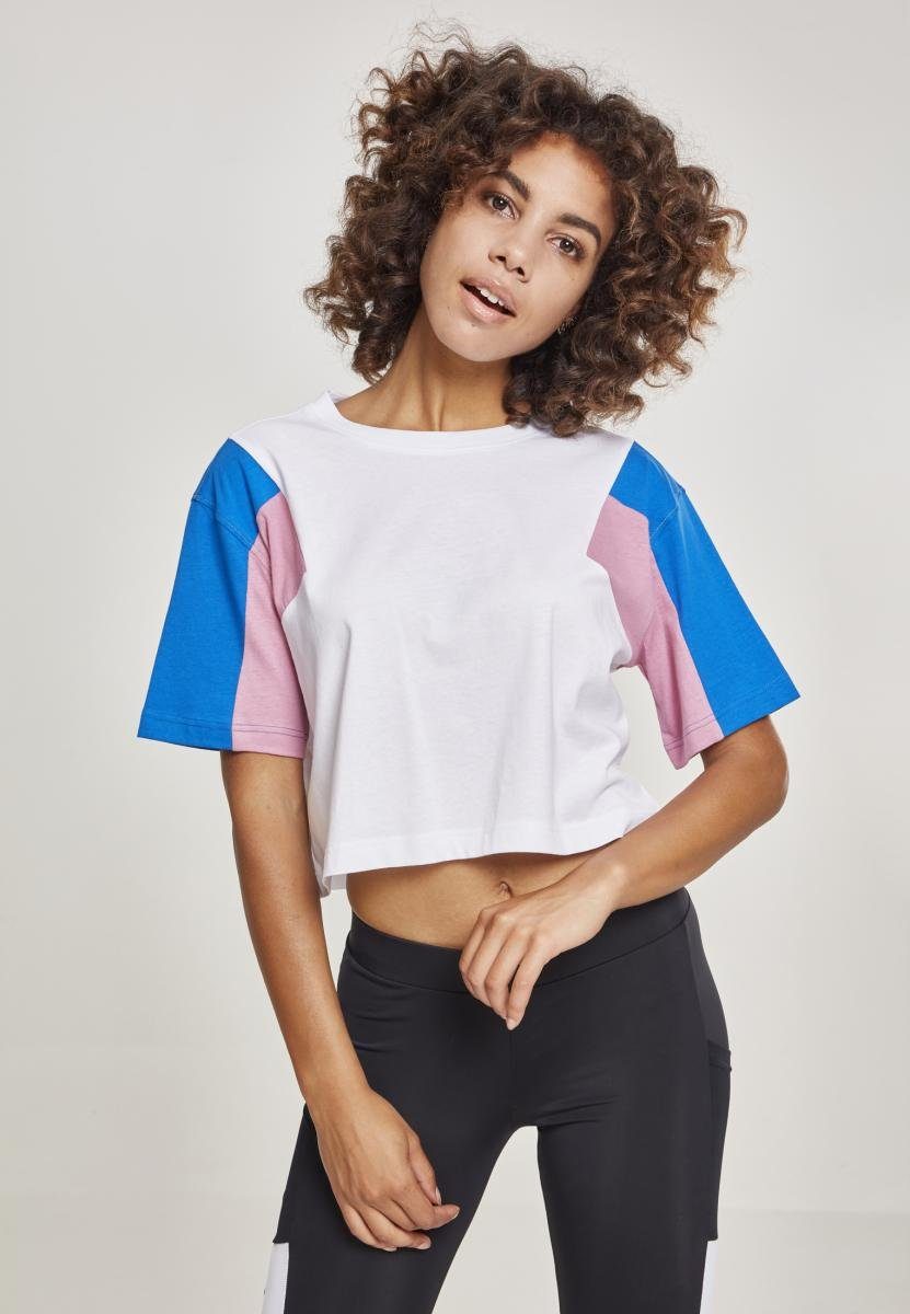 URBAN CLASSICS T-Shirt Damen Ladies 3-Tone Short Oversize Tee (1-tlg) white/brightblue/coolpink