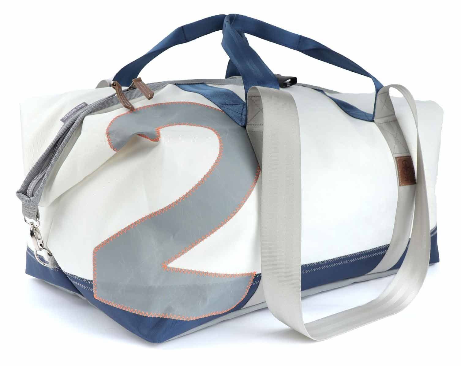 360Grad Reisetasche Reisetasche recyceltes Segeltuch Kutter XL Weiss Zahl Blau