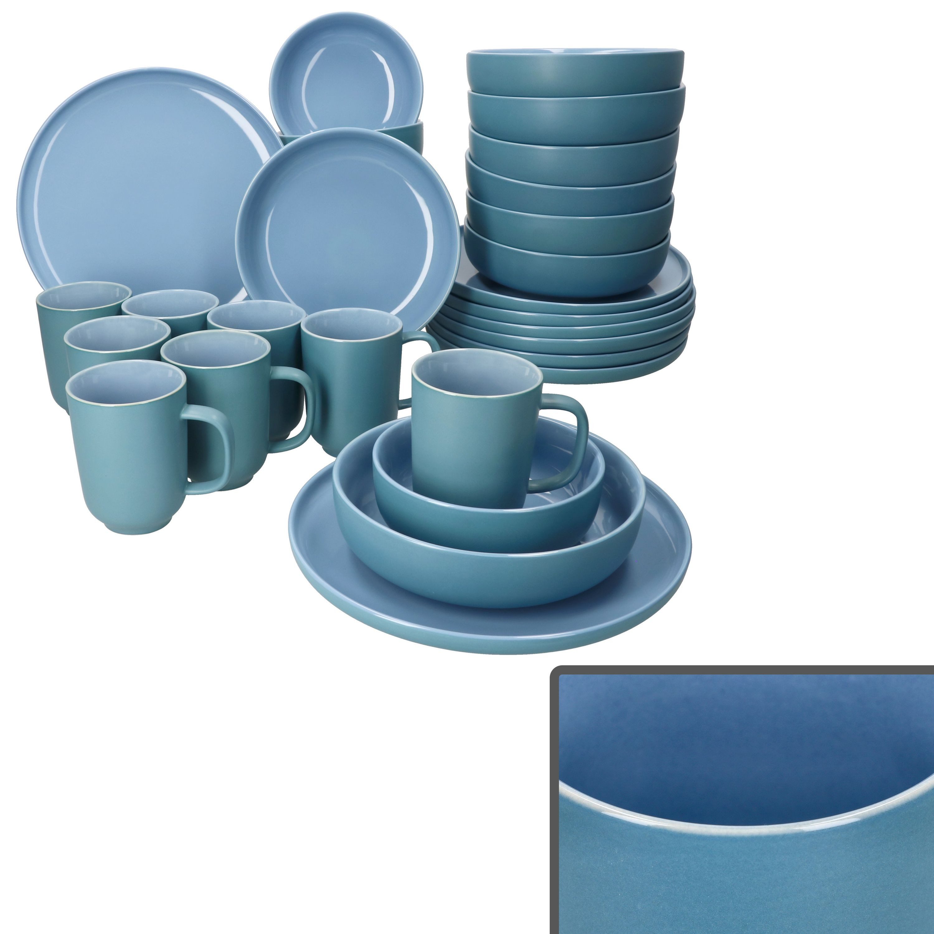Ritzenhoff & Breker Kombiservice 32tlg Kombiservice Jasper Ozeanblau 8 Personen Becher Schalen Teller, Steingut