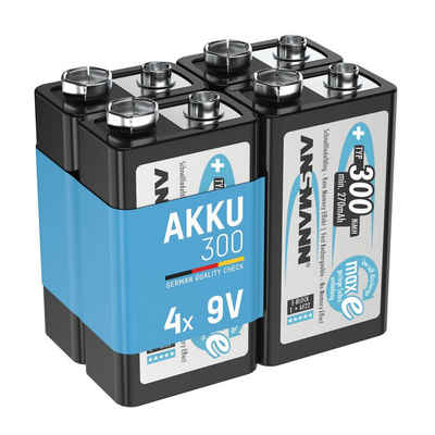 ANSMANN AG Akku 9V 300mAh E-Block NiMH 1,2V – 1000x wiederaufladbar (4 Stück) Akku 300 mAh (8.4 V)