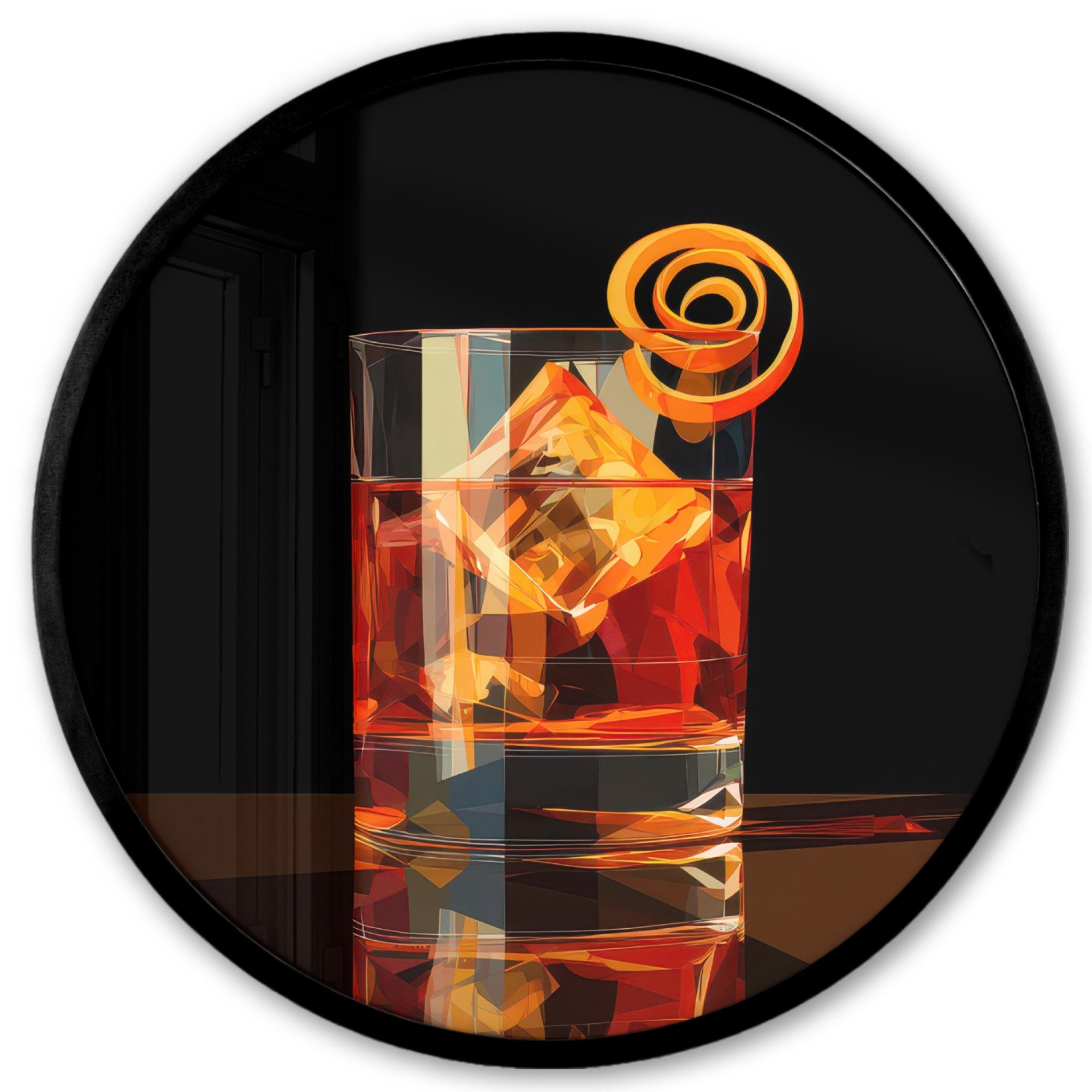 MuchoWow Poster Rund - Glas - Eiswürfel - Trinken - Braun, (1 St), Runde Wandbilder, Deko für Wohnzimmer und Schlafzimmer, 40x40 cm