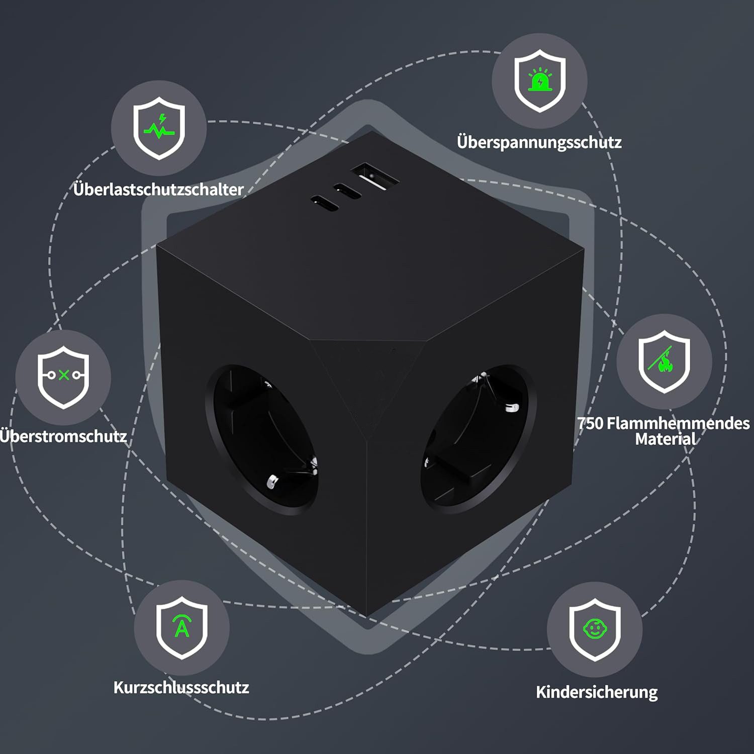 Forrlite Steckdosenleiste PD20W mit Magnetpad 6in1 Wandsteckdose 6 Fach Mehrfachsteckdose 6-fach (3680W/16A, USB-Anschlüsse, 1,5M Verlängerungskabel, Überlastschutzgerät, Schutzkontaktkupplung, Kinderschutz, Kurzschlussschutz, Überspannungsschutz), Steckdosenleiste mit 3 USB Typ C für Büro, Hause, Grau