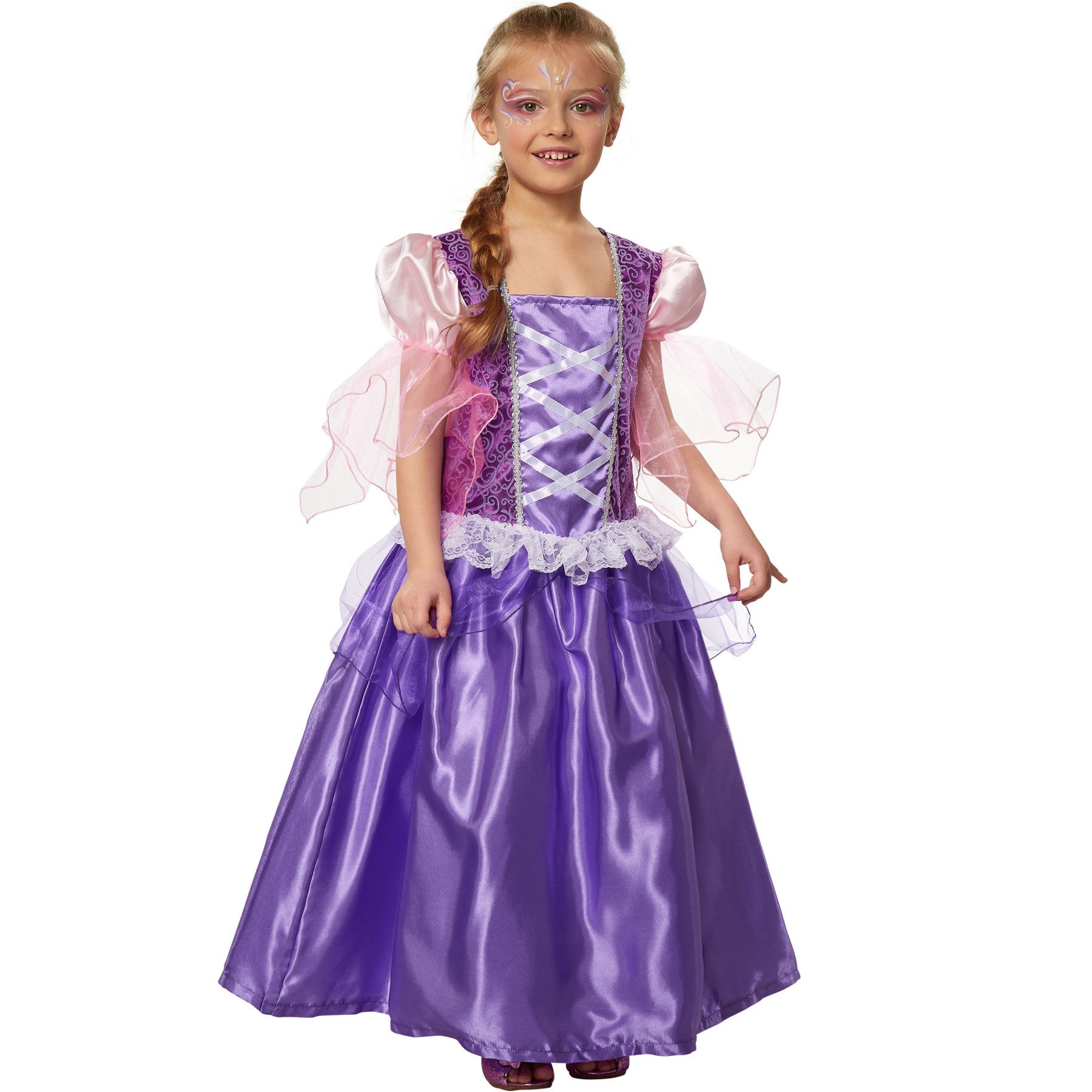 dressforfun Kostüm Prinzessin, auch Edelfrau, in der Farbe lila, Aufgenähte Schnürung, Konfektionsgröße 116 (5-6 Jahre), Anmutiges Kleid in Lila und Rosa
