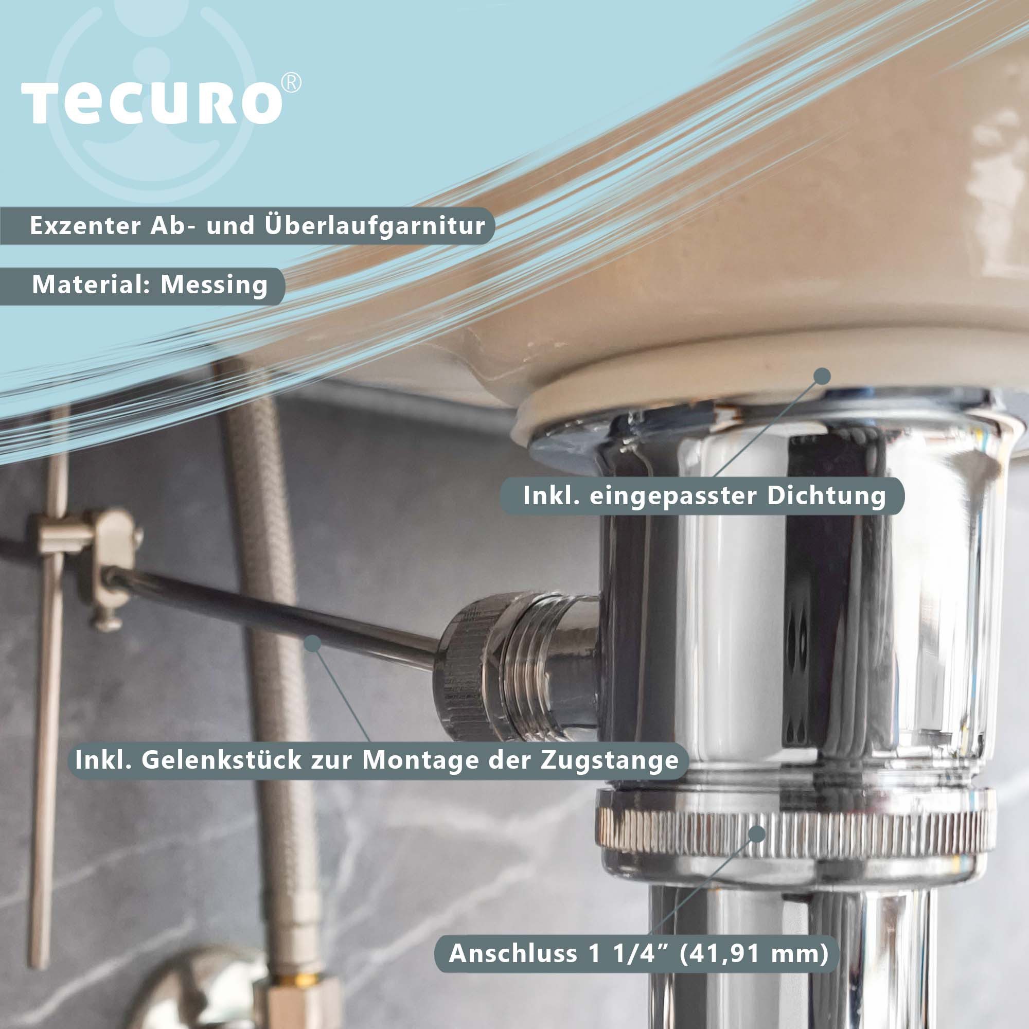 tecuro Ablaufgarnitur Exzenter Ab- und Überlaufgarnitur, 1 1/4 Zoll x Ø 63 mm, Messing