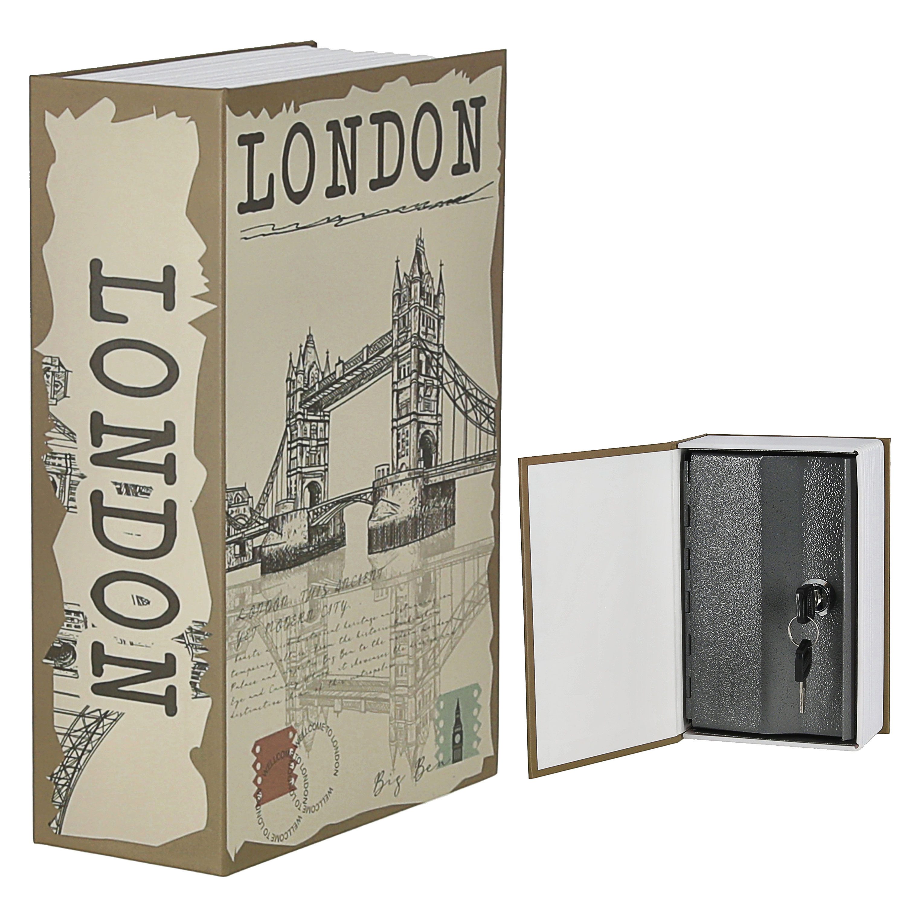 CEPEWA Schlüsseltresor Tresor Buch London 11,5x18x5,5cm Metall Papier 2 Schlüssel Buchsafe